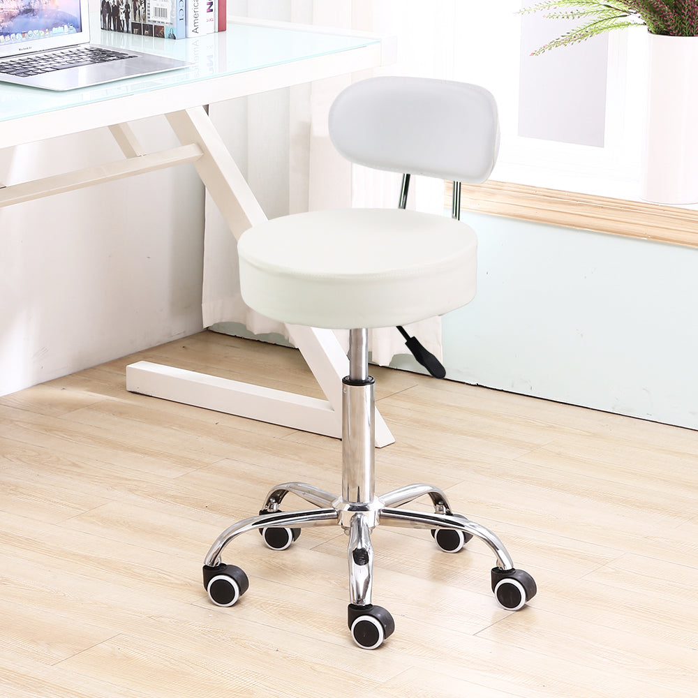 KKTONER white mid-back rolling drafting stool with footrest