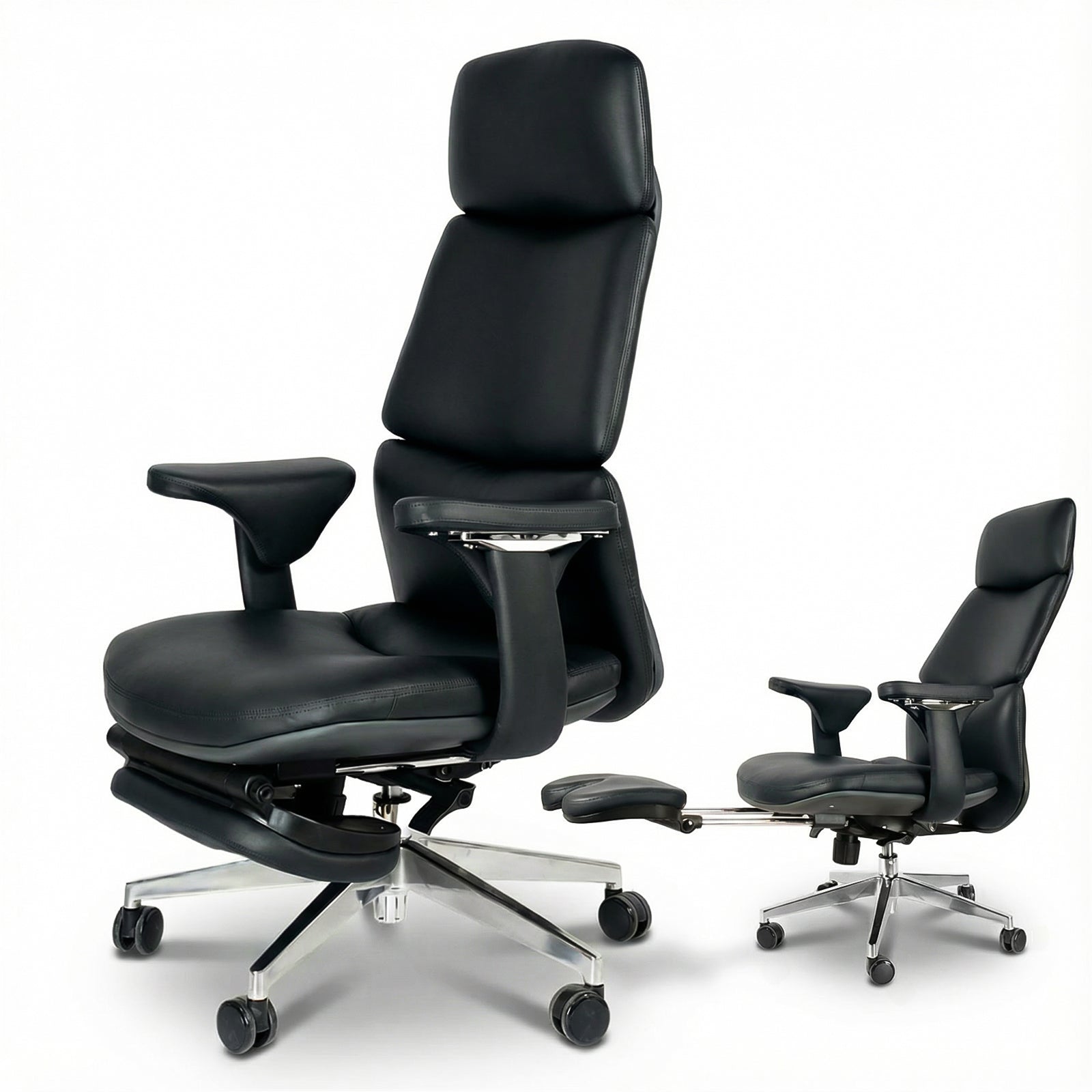 Black Leather Executive Office Chair with Footrest, 400lb - Platinum-Level Office Chairs