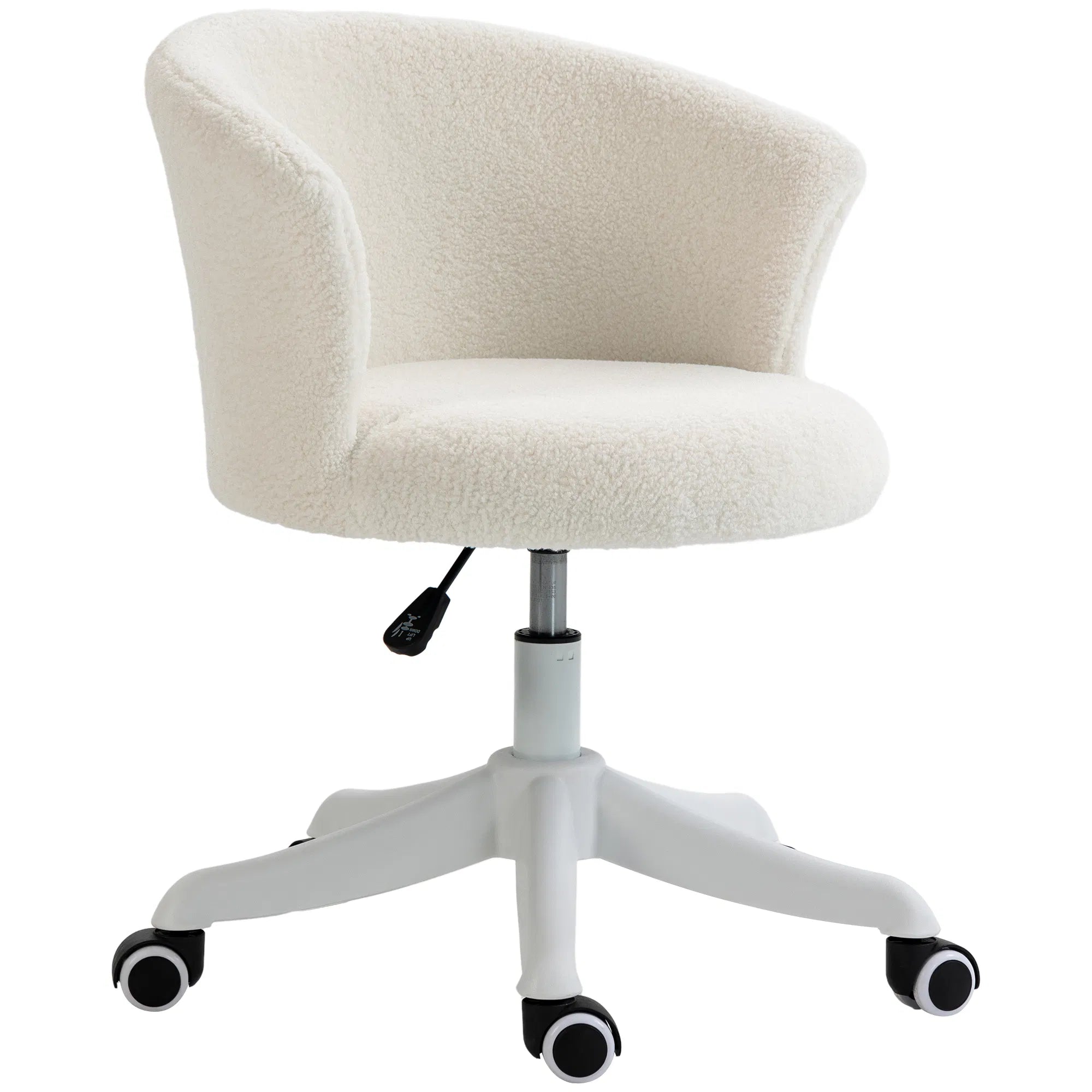 Armless white teddy fleece swivel desk chair