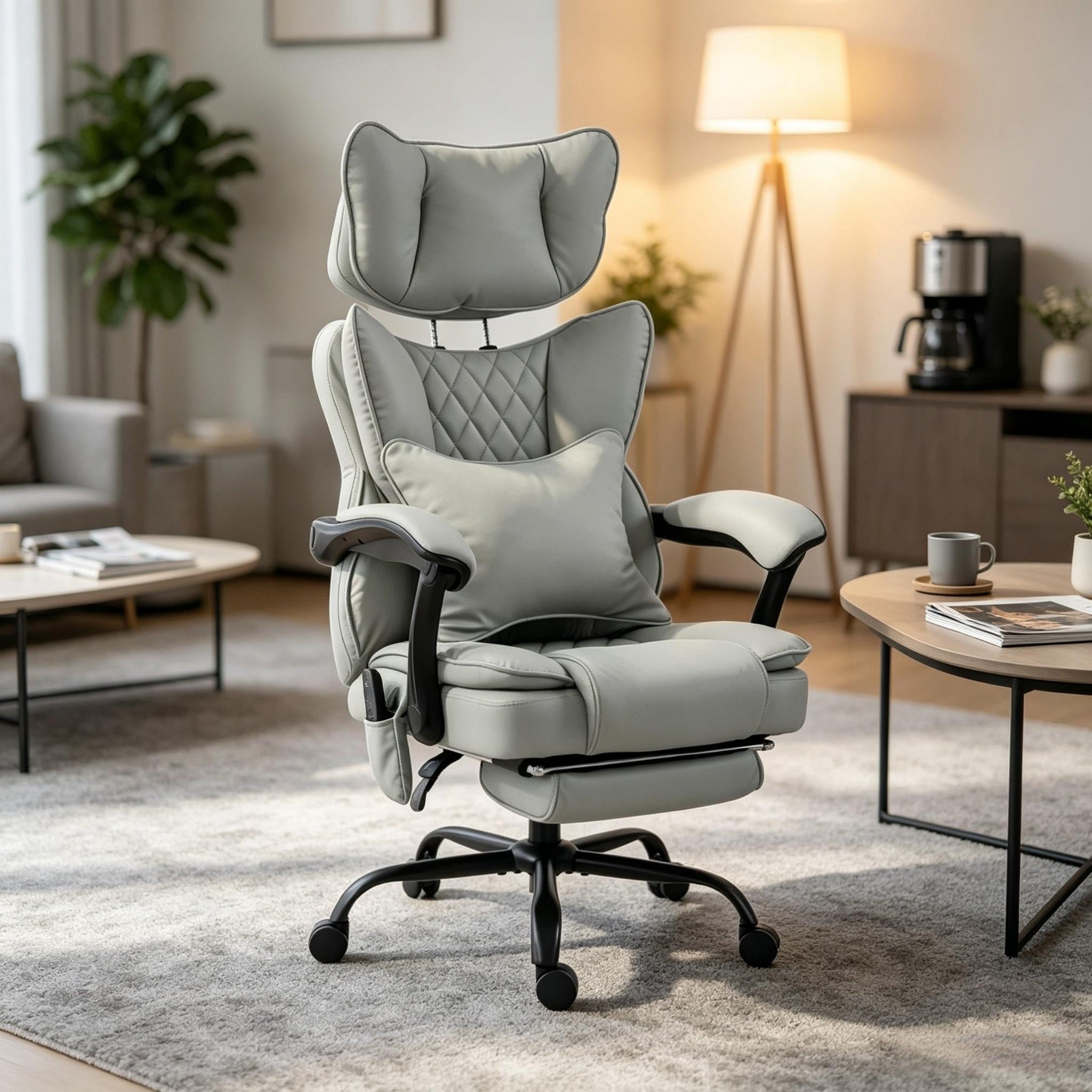 Gray PU Leather Reclining Massage Office Chair with Heat