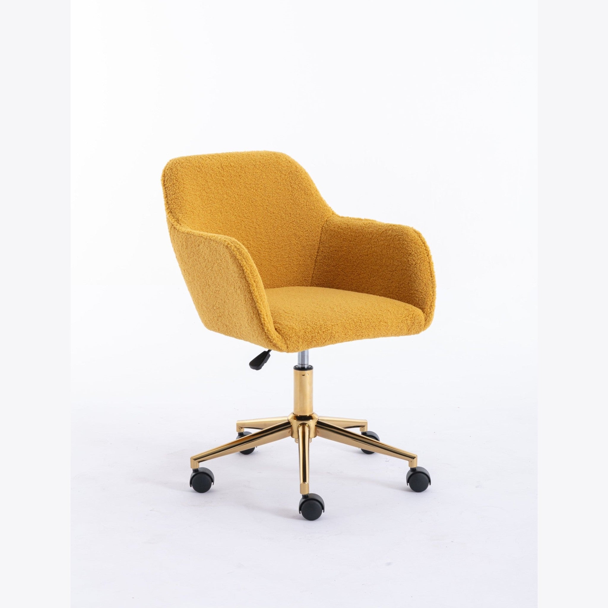 Yellow modern teddy fabric home office chair, gold legs