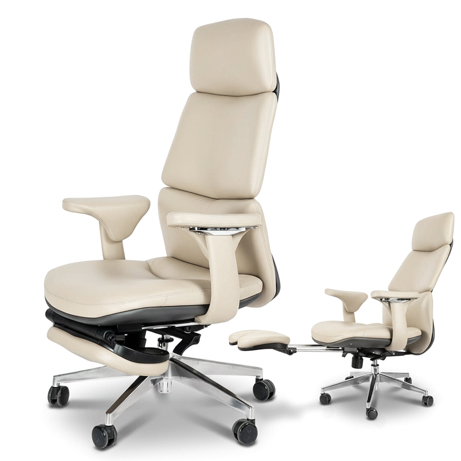FurniBaron White Genuine Leather Office Chair with Footrest - Platinum-Level Office Chairs
