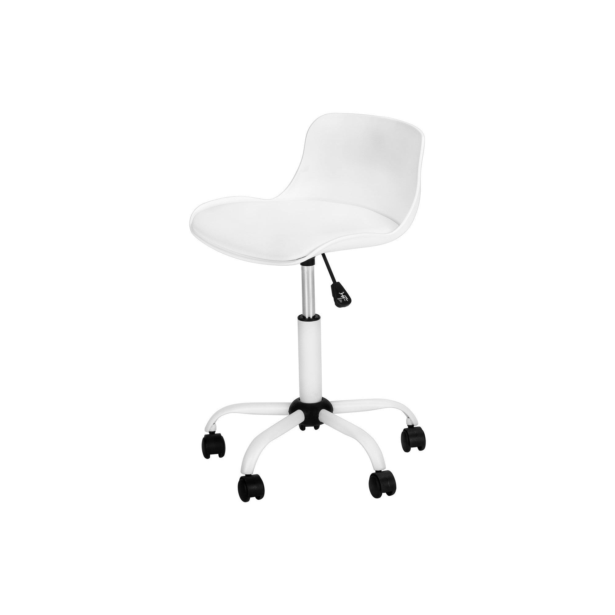 Kids white faux leather swivel office chair, white metal base