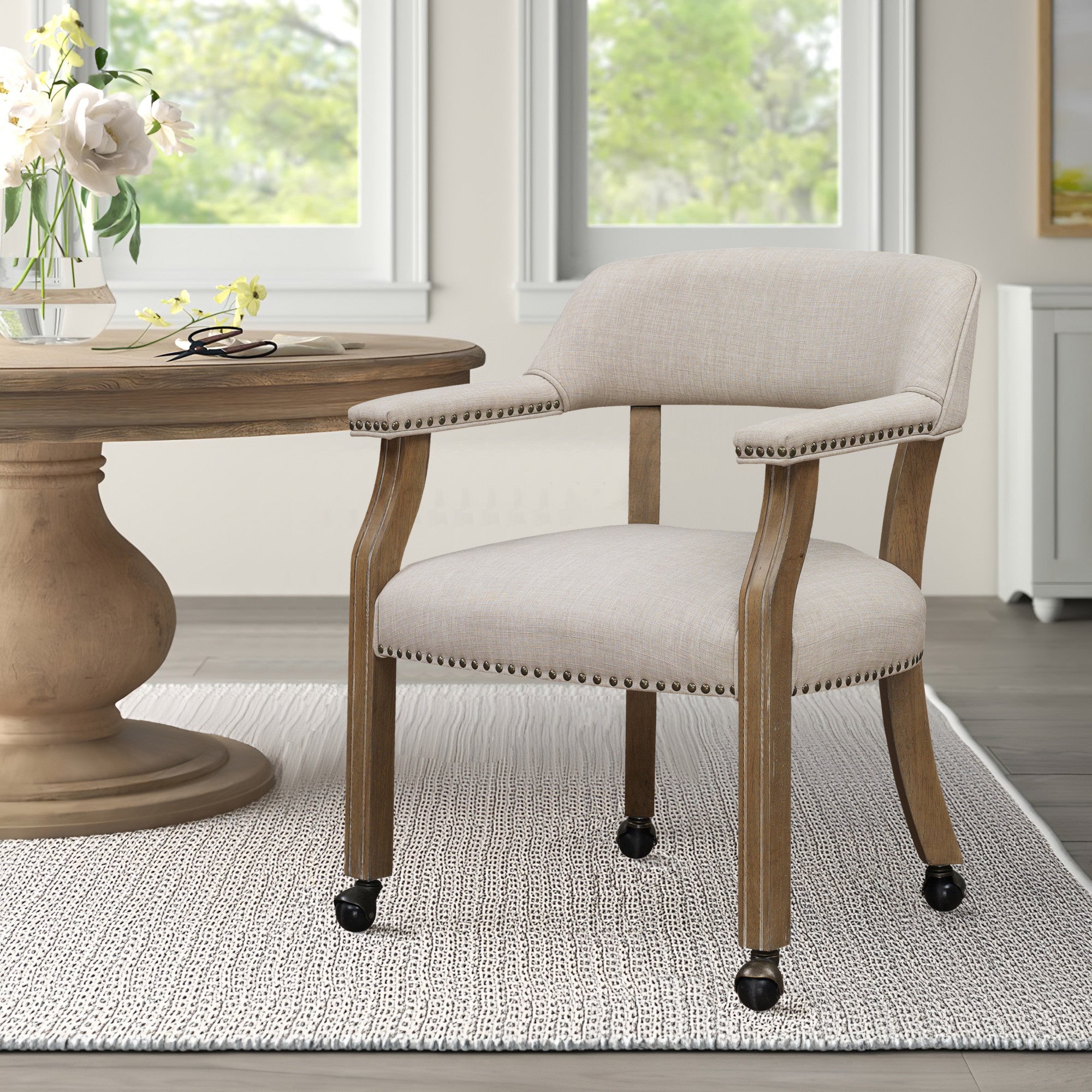 Monroe Sand Beige Caster Dining and Game Chair - dining room lifestyle
