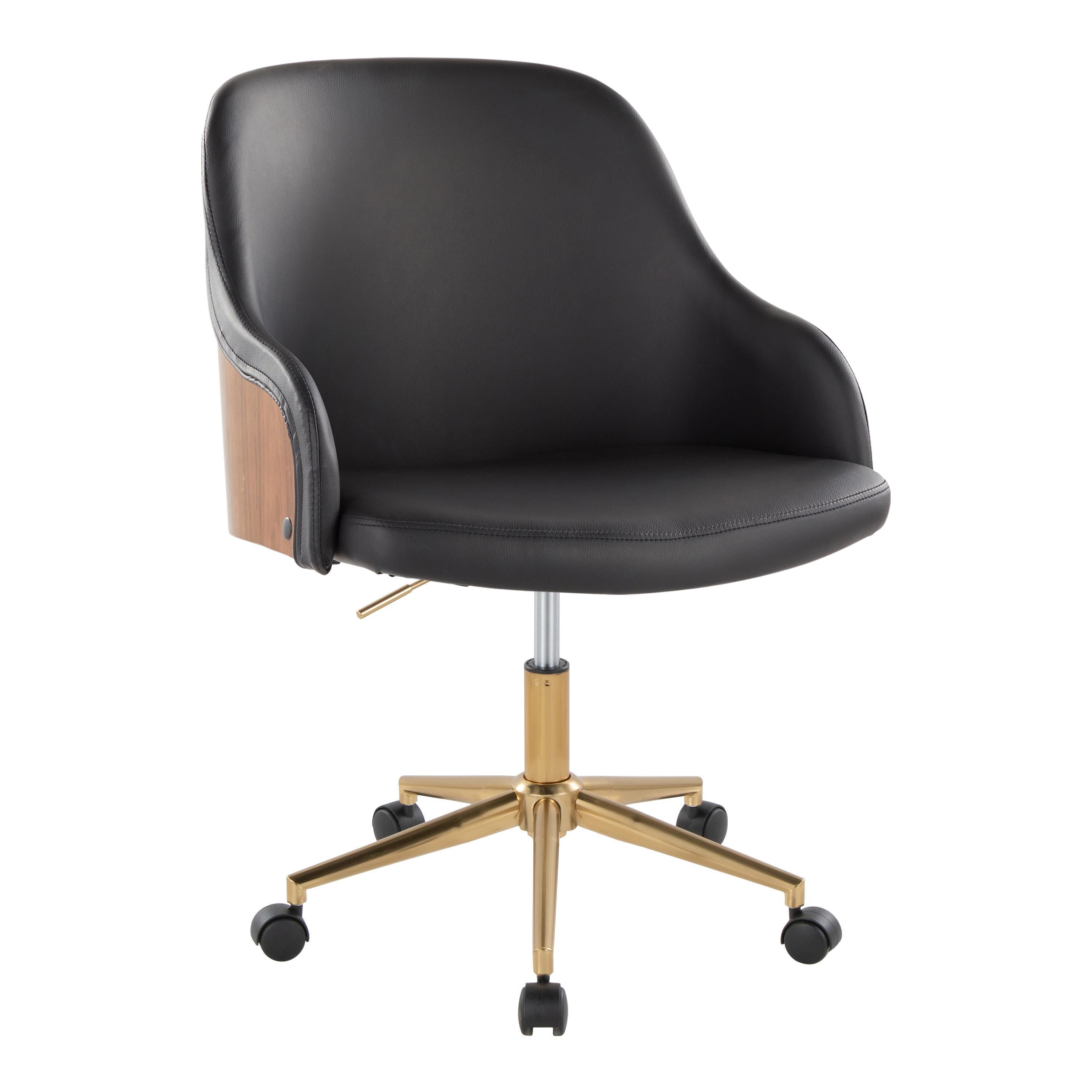 Black faux leather walnut office chair – view 2