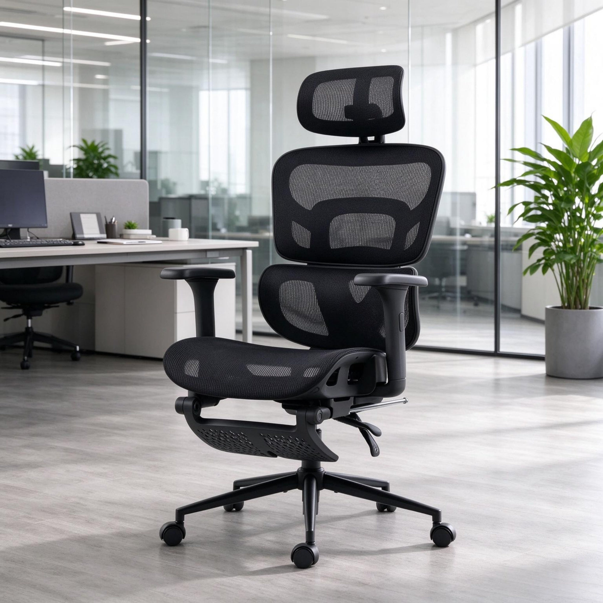 Black Ergonomic Mesh Office Chair with Headrest & Recline - Platinum-Level Office Chairs
