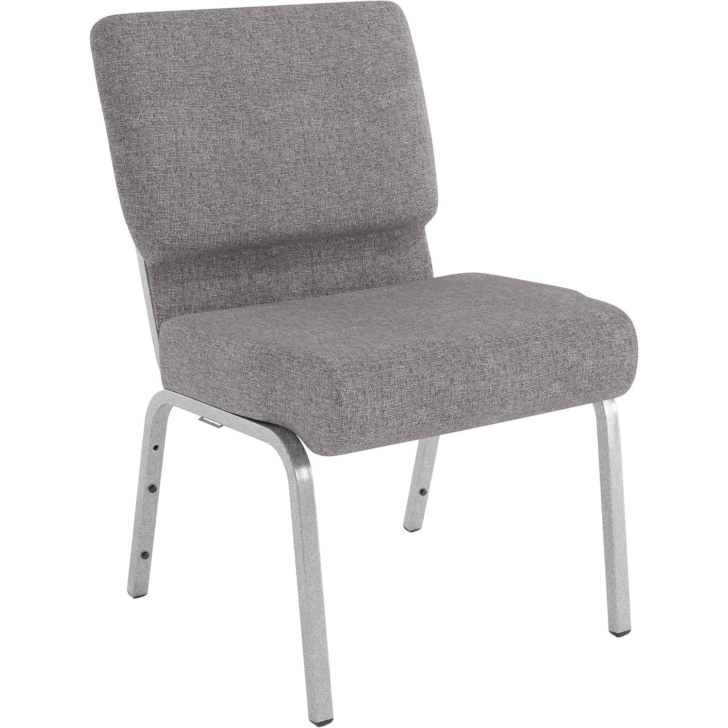 Gray fabric stacking church chair with silver vein frame