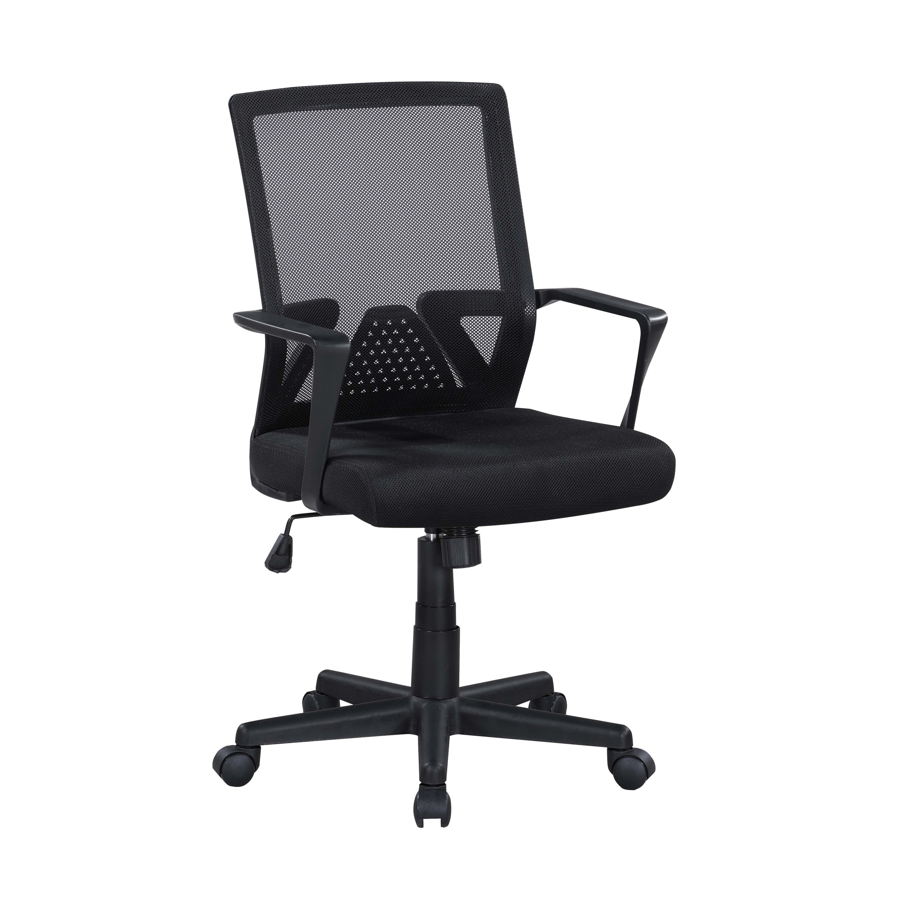 Black mid-back mesh office chair with armrests
