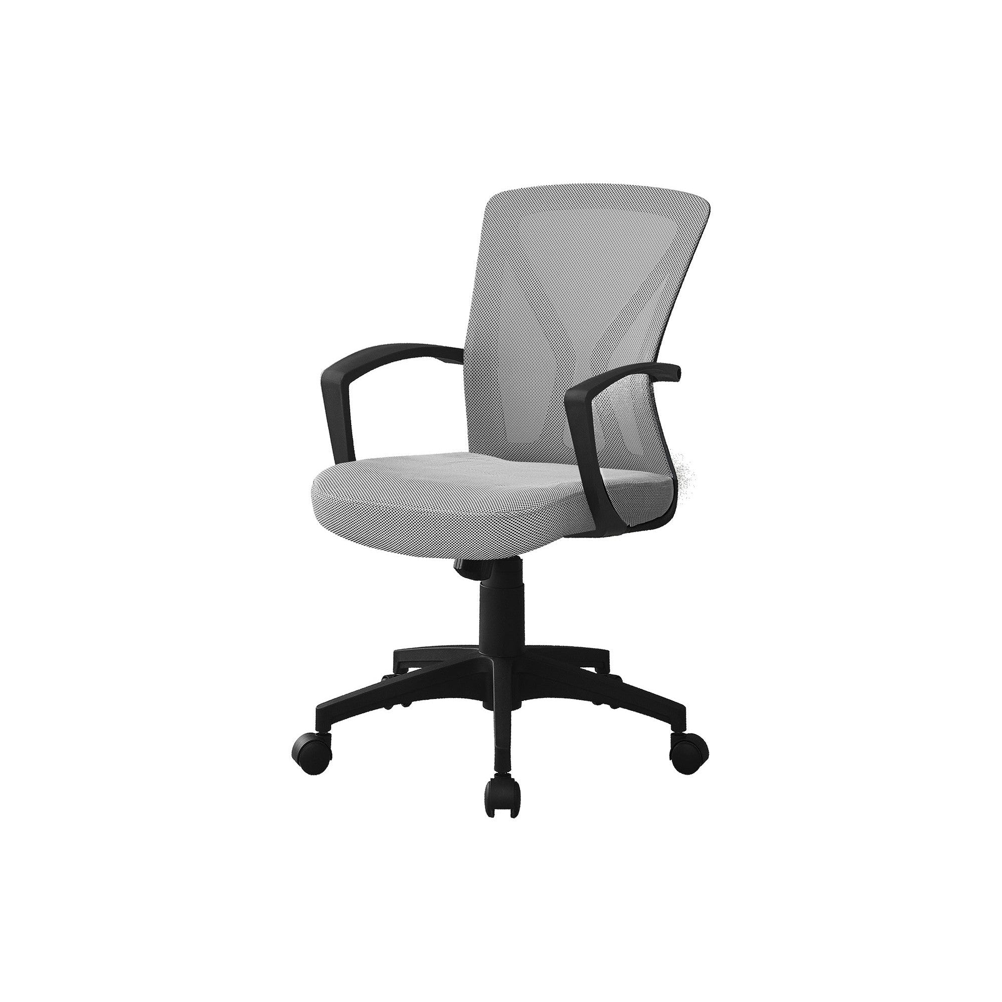 Compact charcoal mesh desk chair, waterfall seat edge, tilt lock