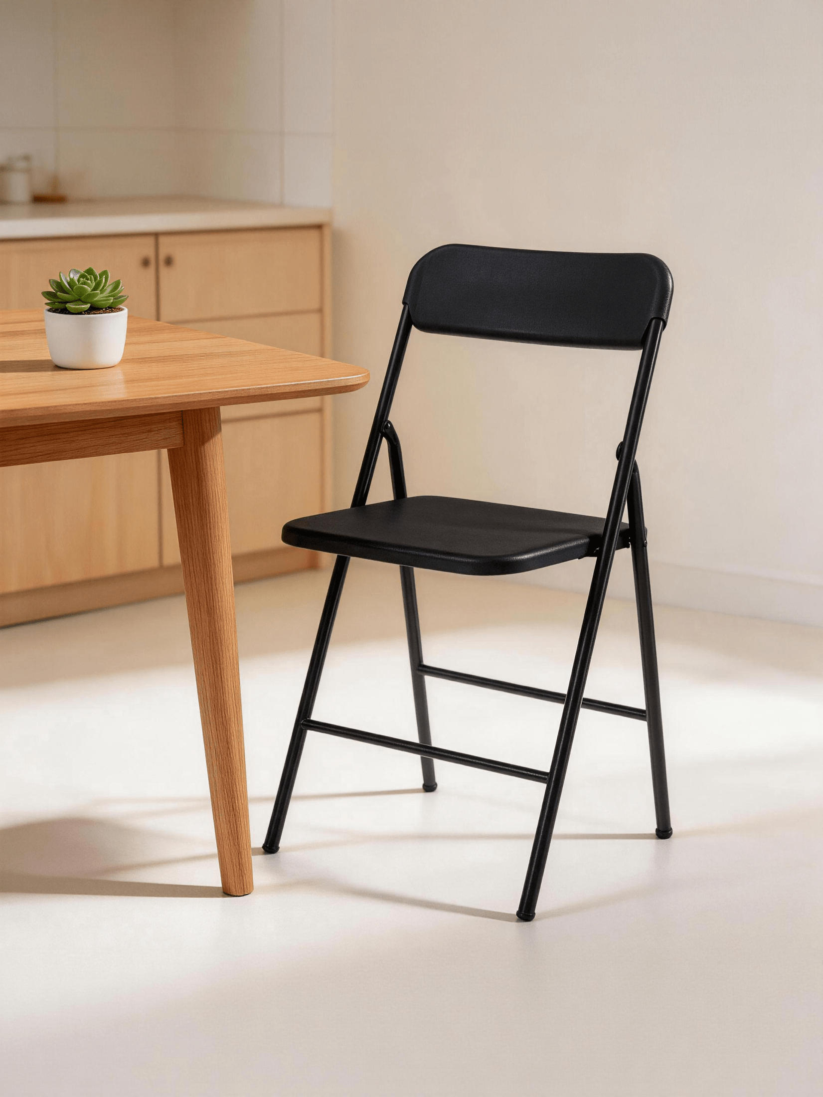 Black stackable folding chairs – view 2