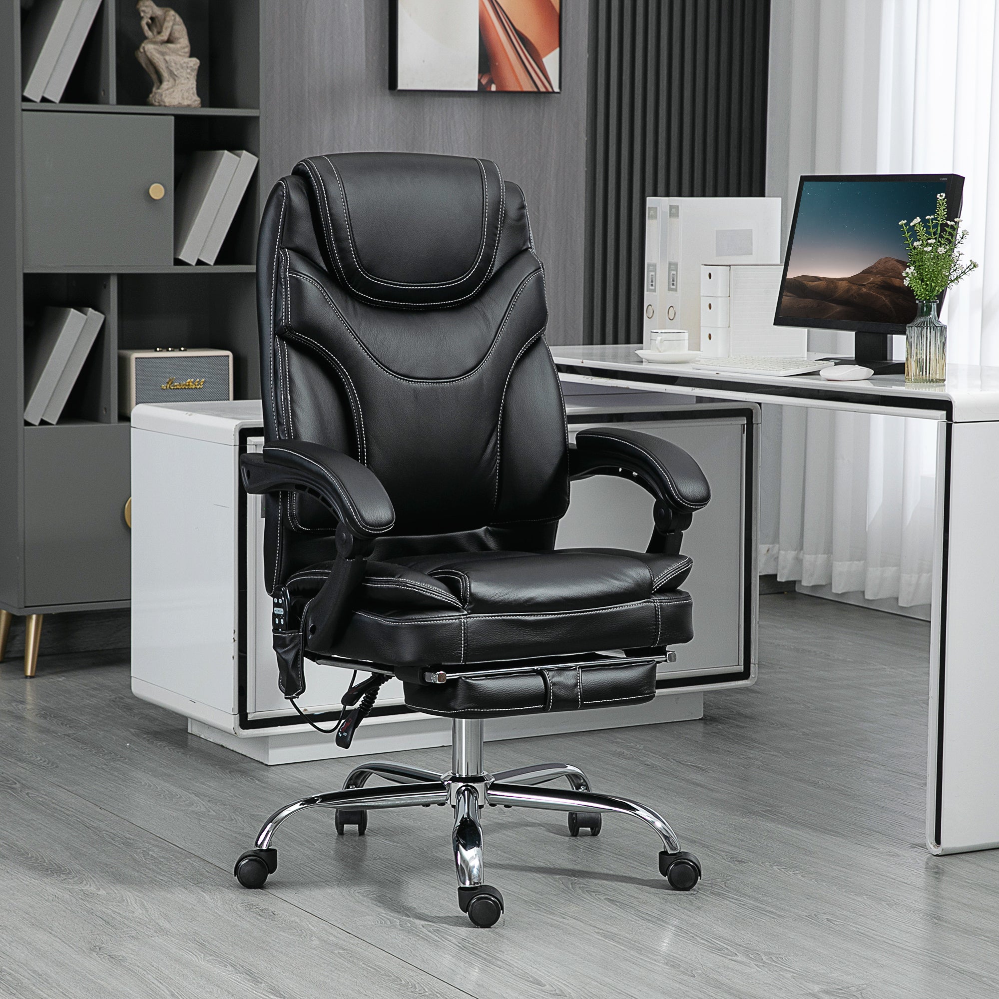 Black heated massage reclining office chair – view 2