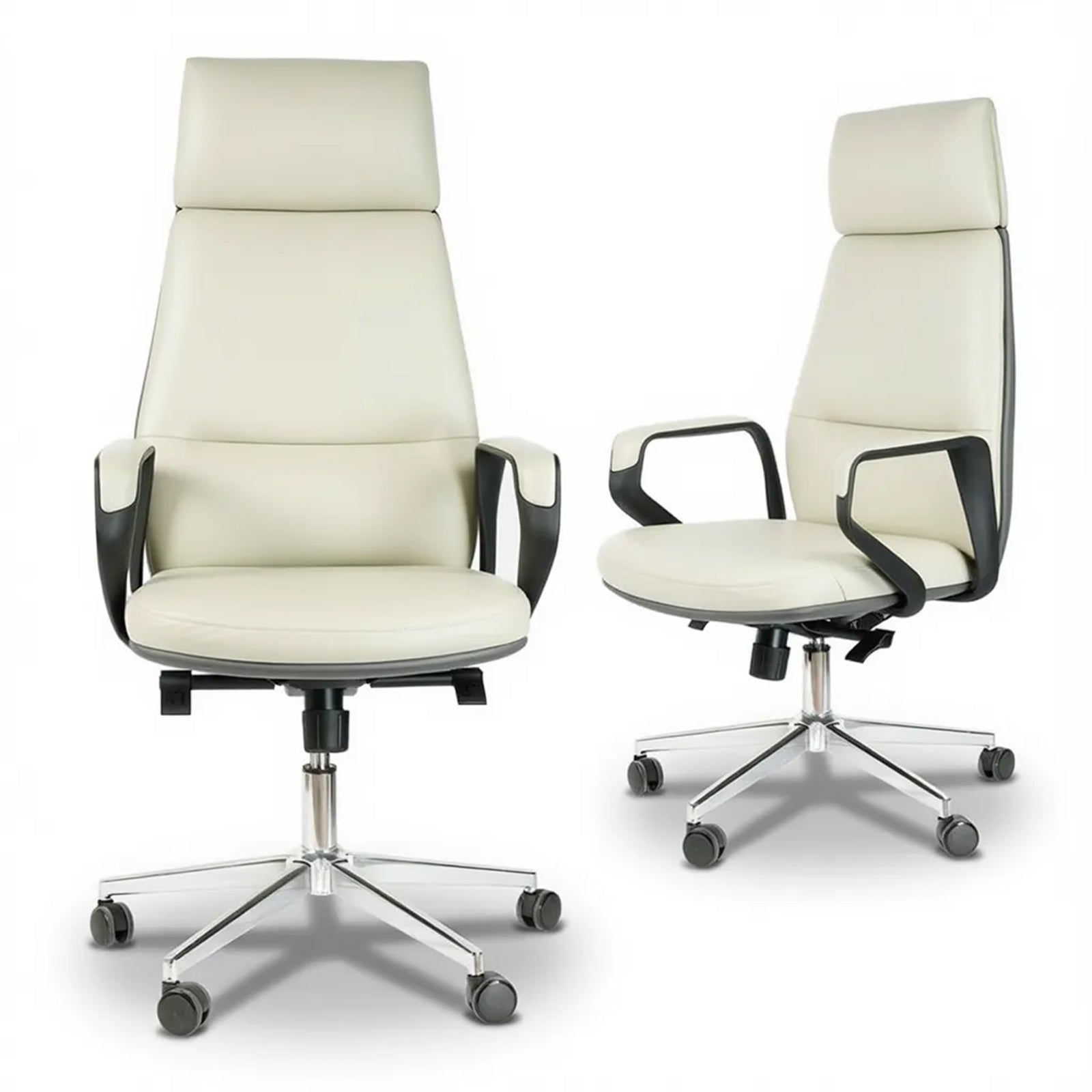 FurniBaron White PU Leather High-Back Office Chair, 400lb - Platinum-Level Office Chairs