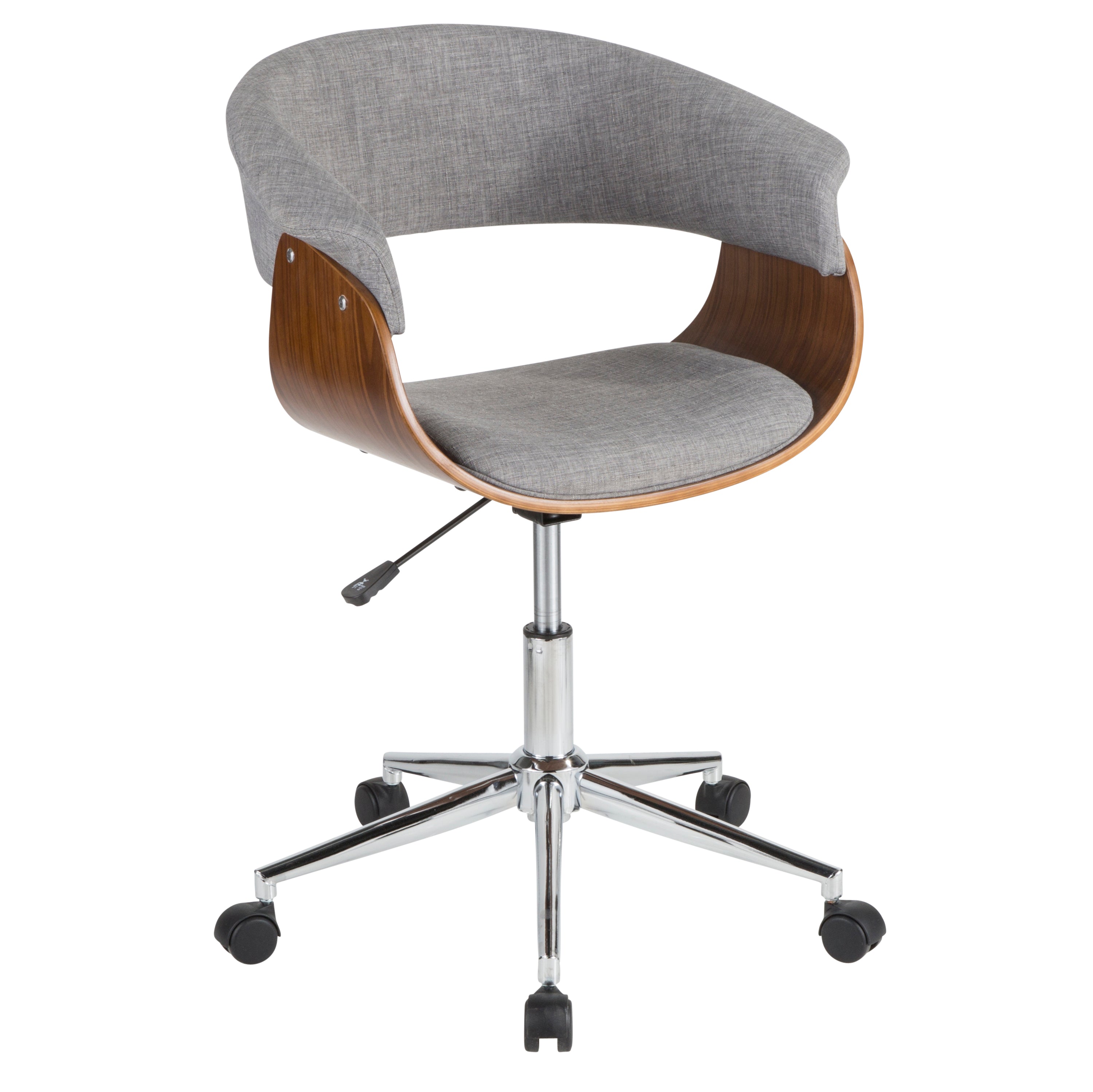 Light grey fabric and walnut wood office chair
