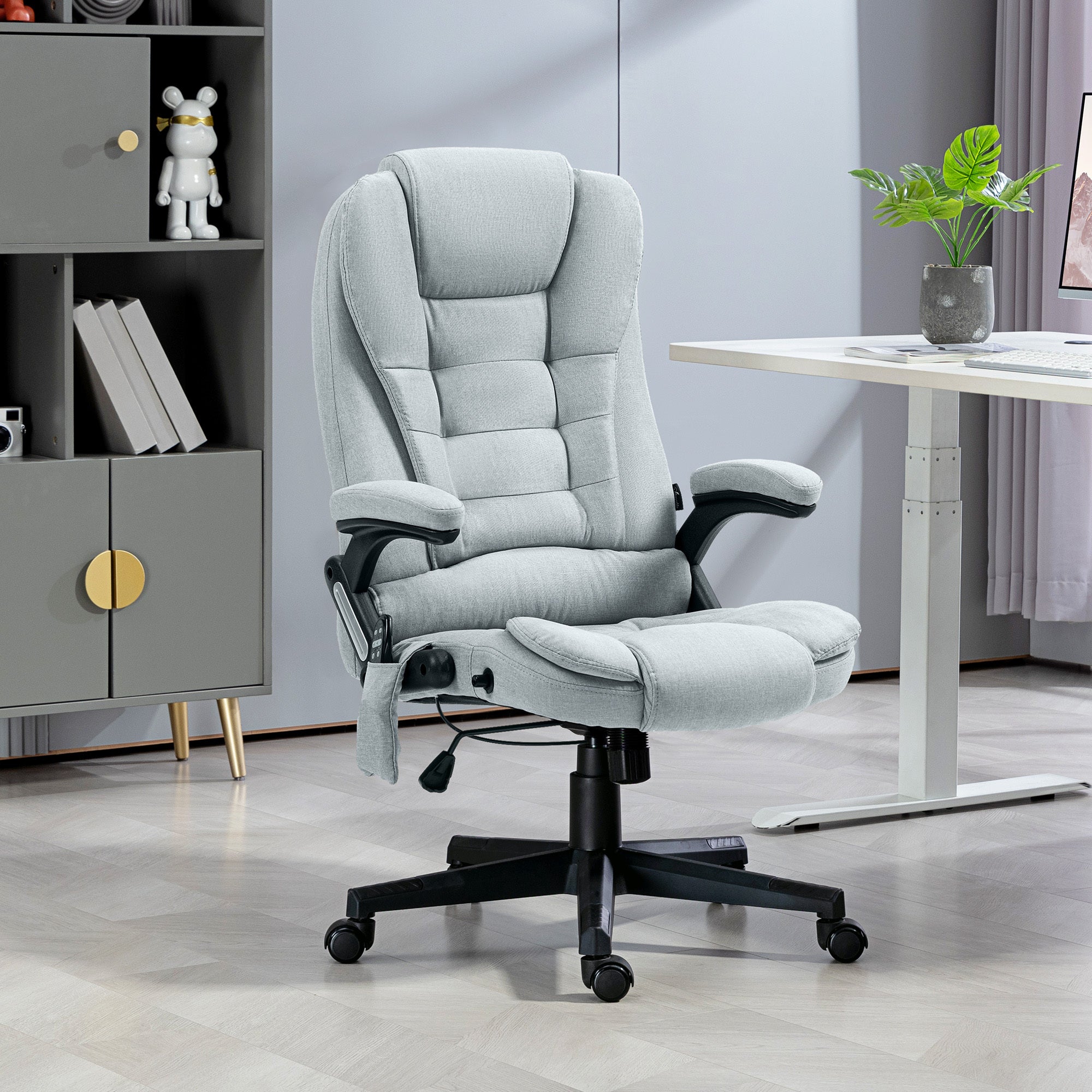 Light gray linen massage office chair – view 2