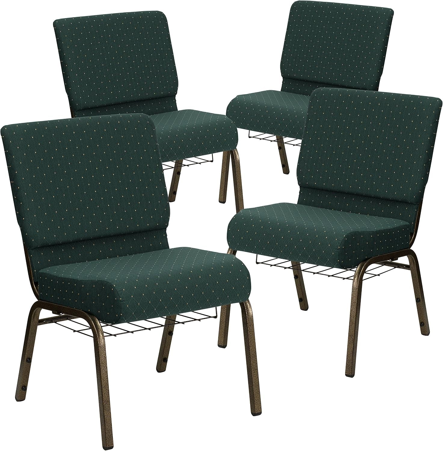 Flash Furniture HERCULES series church chairs, hunter green dot fabric, 4 pack