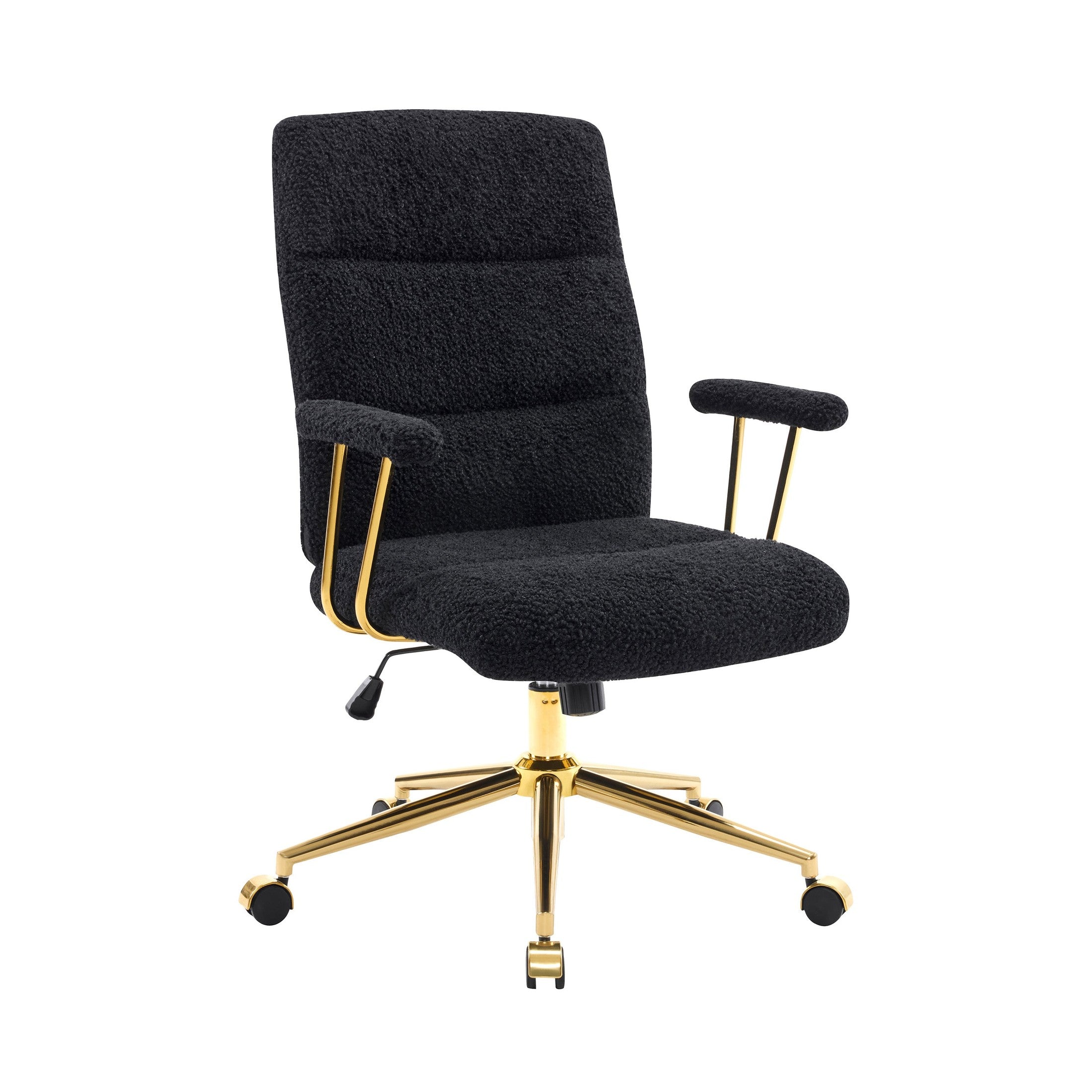 Boucle office chair, black and gold, height adjustable