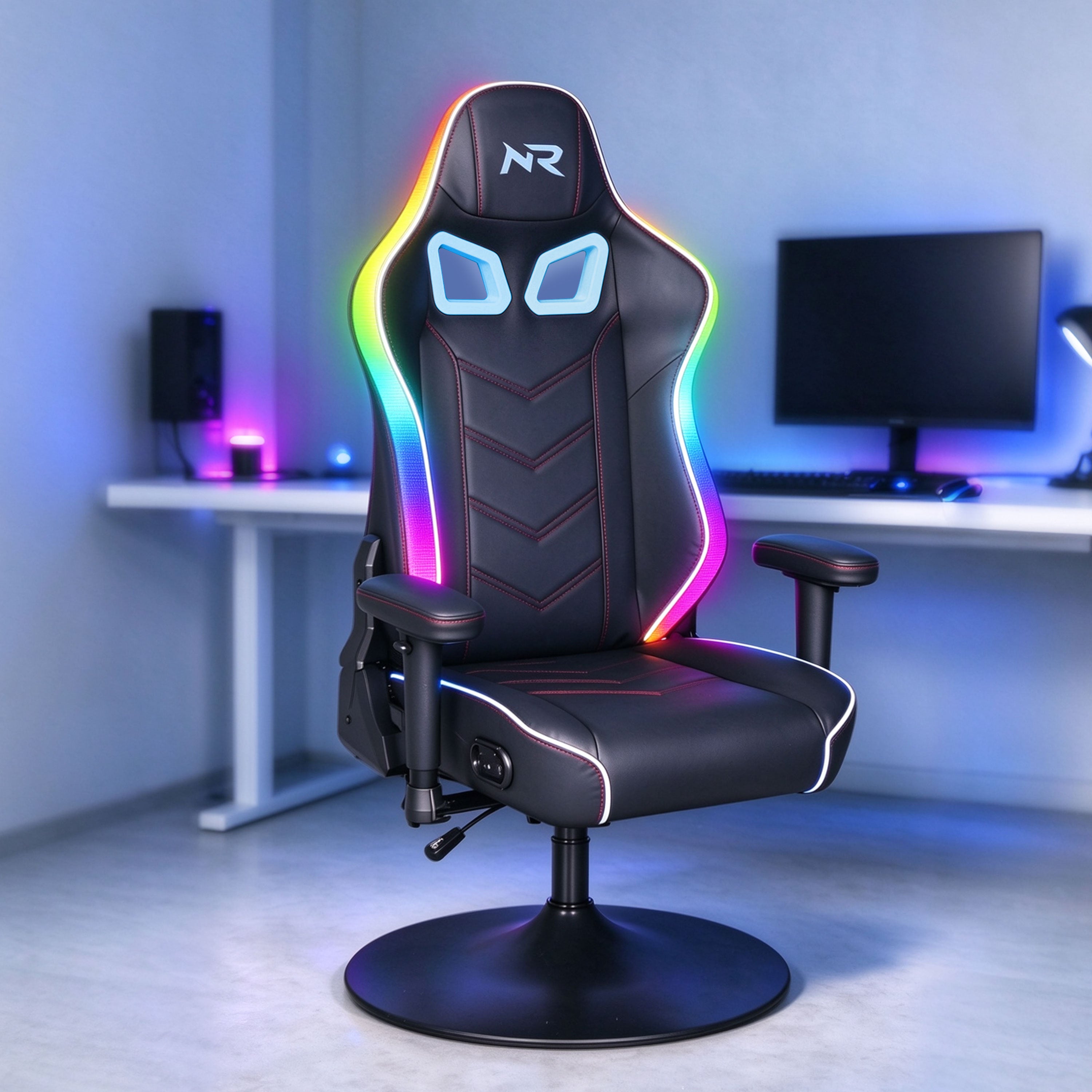 NoxRoc Pedestal Gaming Chair with RGB LED Lights and 2.0 Speakers - Platinum-Level Office Chairs