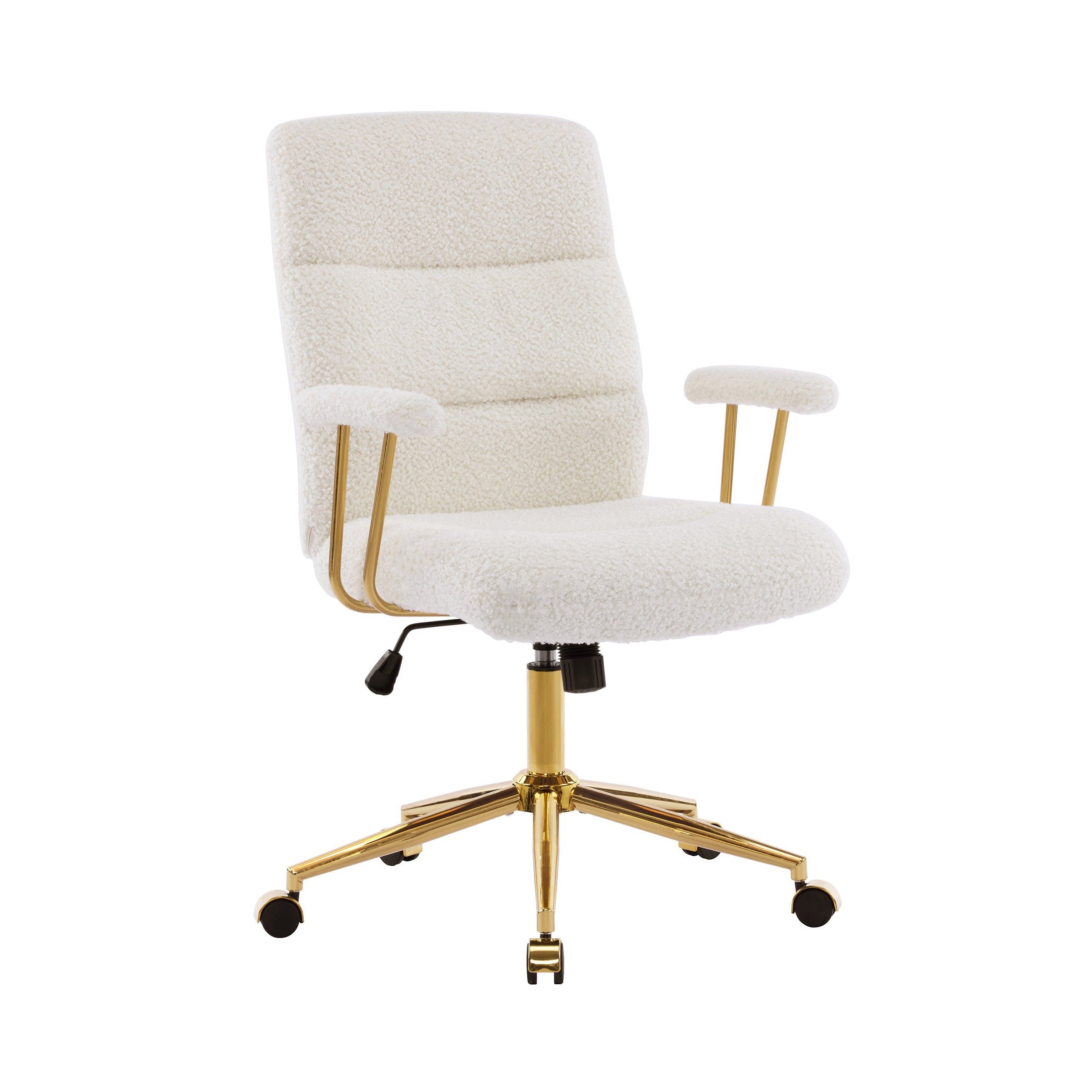 Boucle office chair, white and gold, height adjustable
