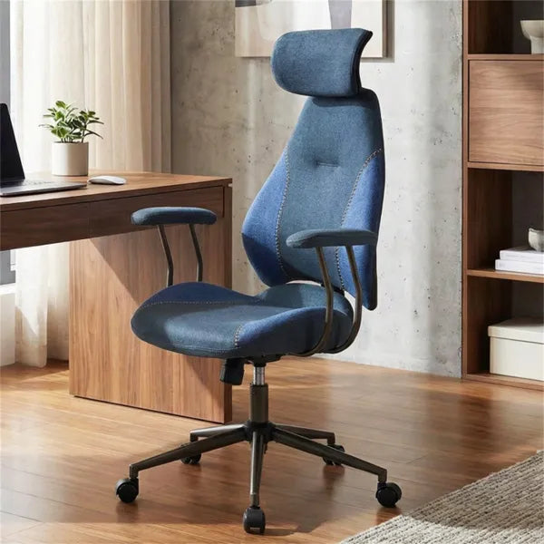 Blue ergonomic high back office chair – view 2