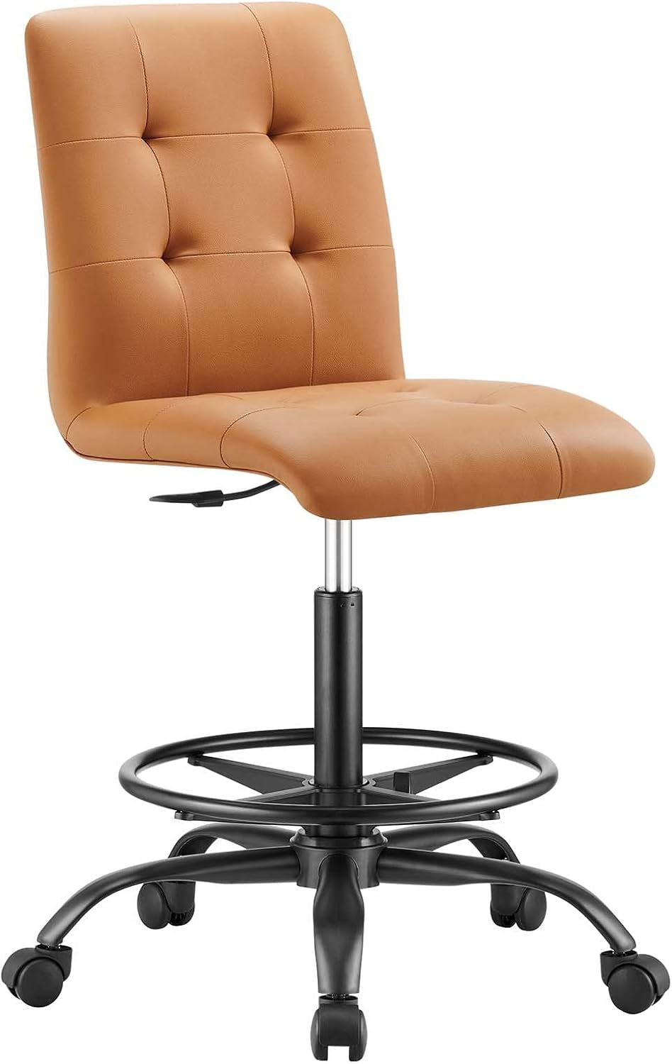 Modway Prim Armless Vegan Leather Drafting Chair in Black Tan