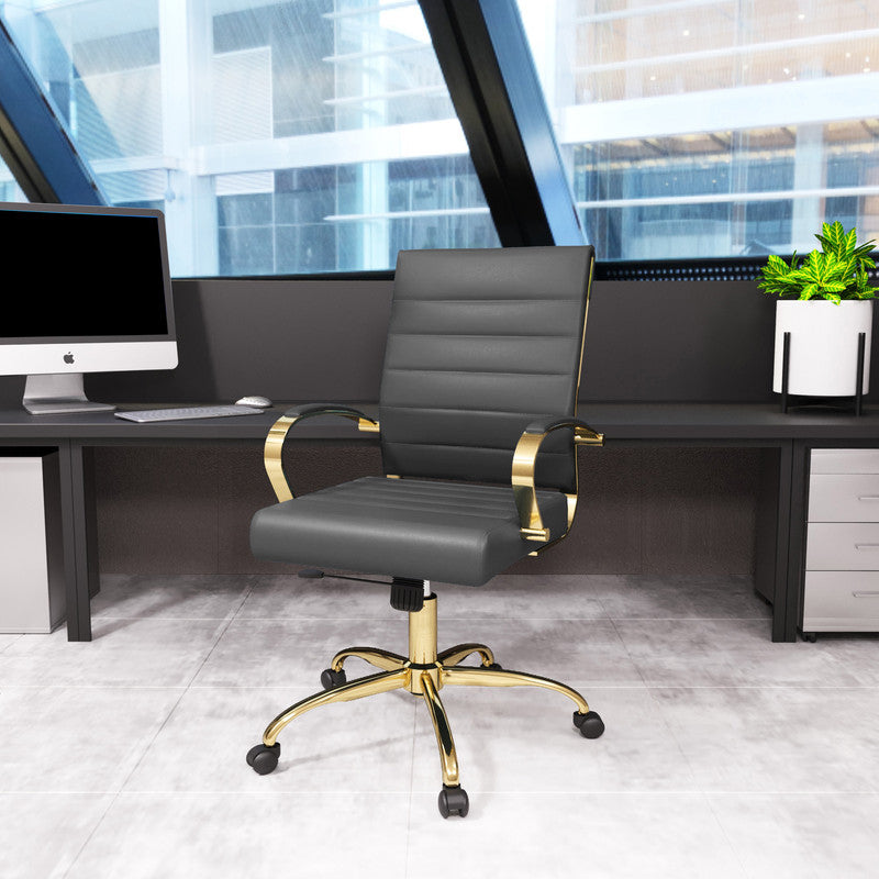 Grey ribbed leather office chairs, set of 6 – view 2