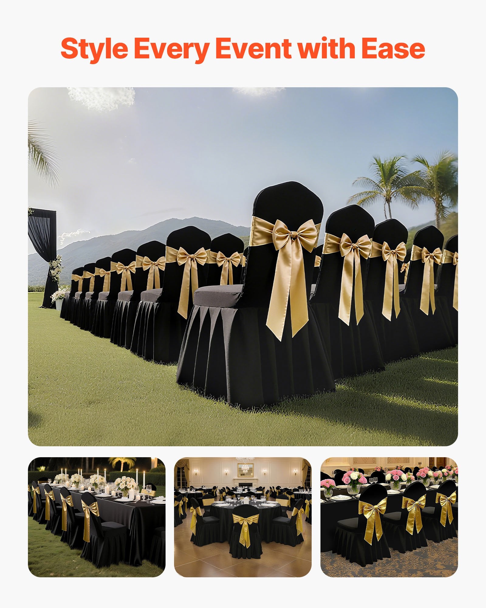 Black stretch polyester chair covers – view 2