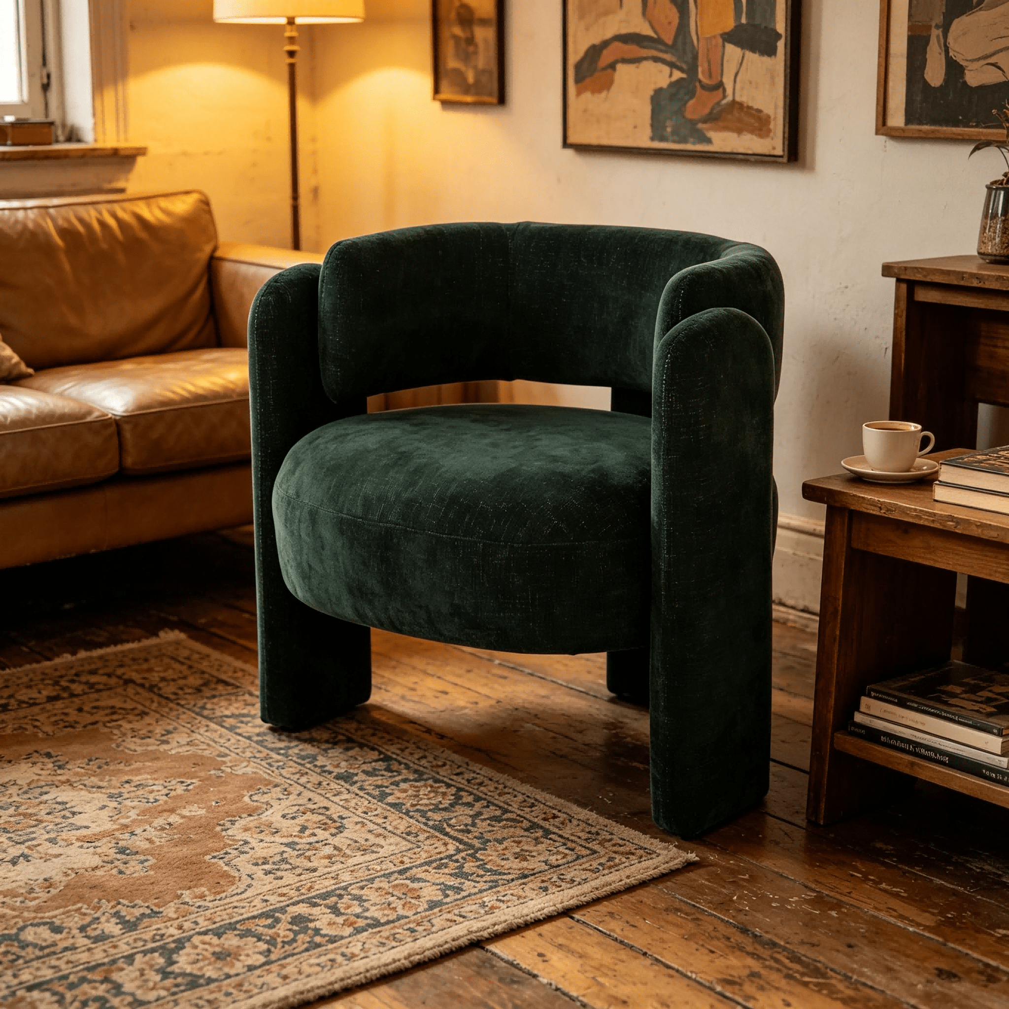 Green hollow back accent chair – view 2