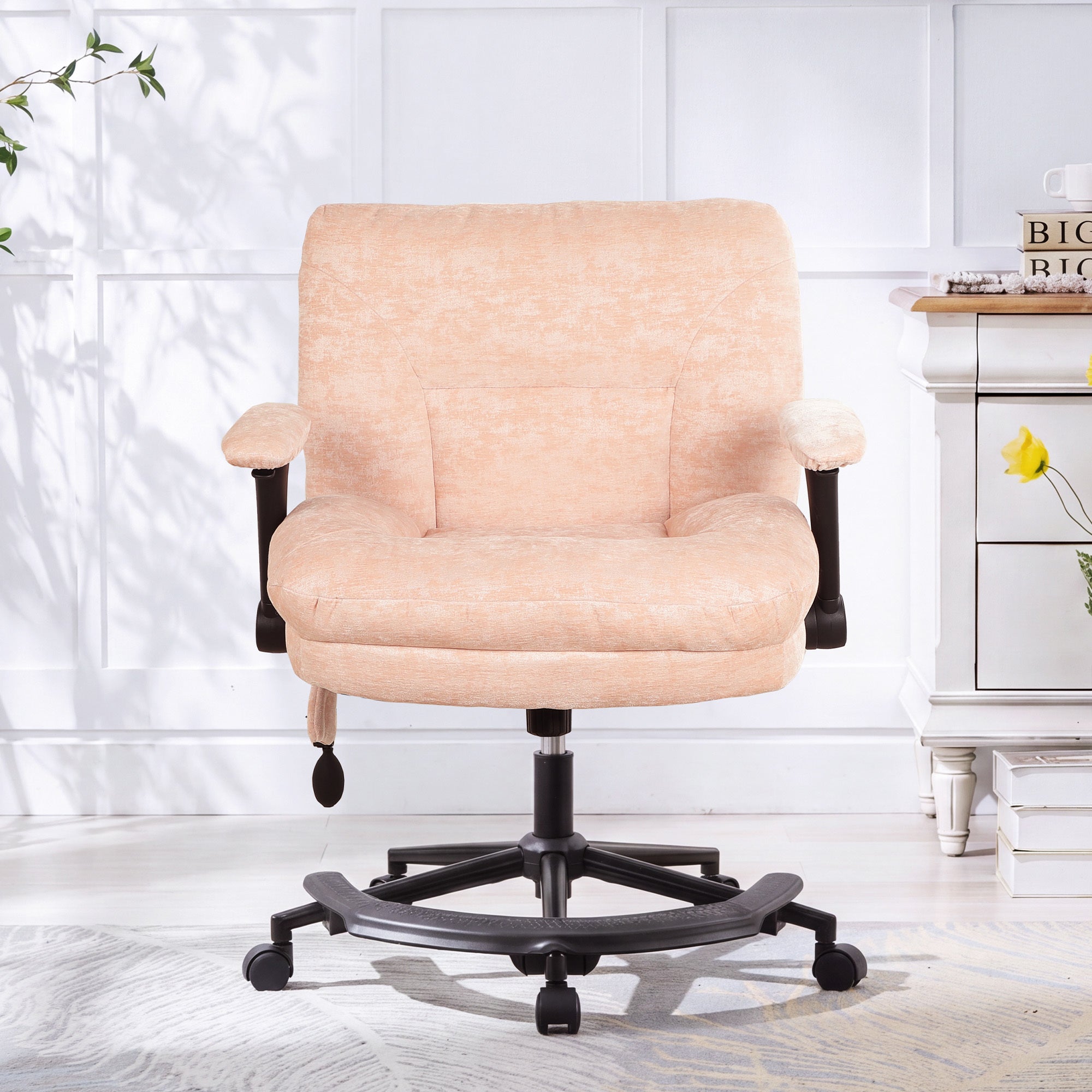 Pink chenille criss cross swivel chair – view 2