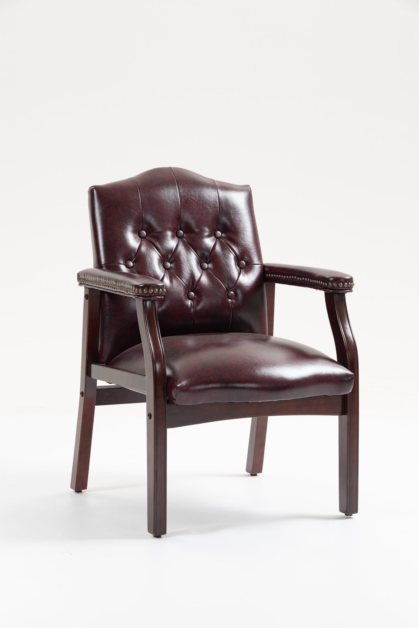 Burgundy Leather Reception Guest Chair, Mahogany Wood Legs - Platinum-Level Office Chairs
