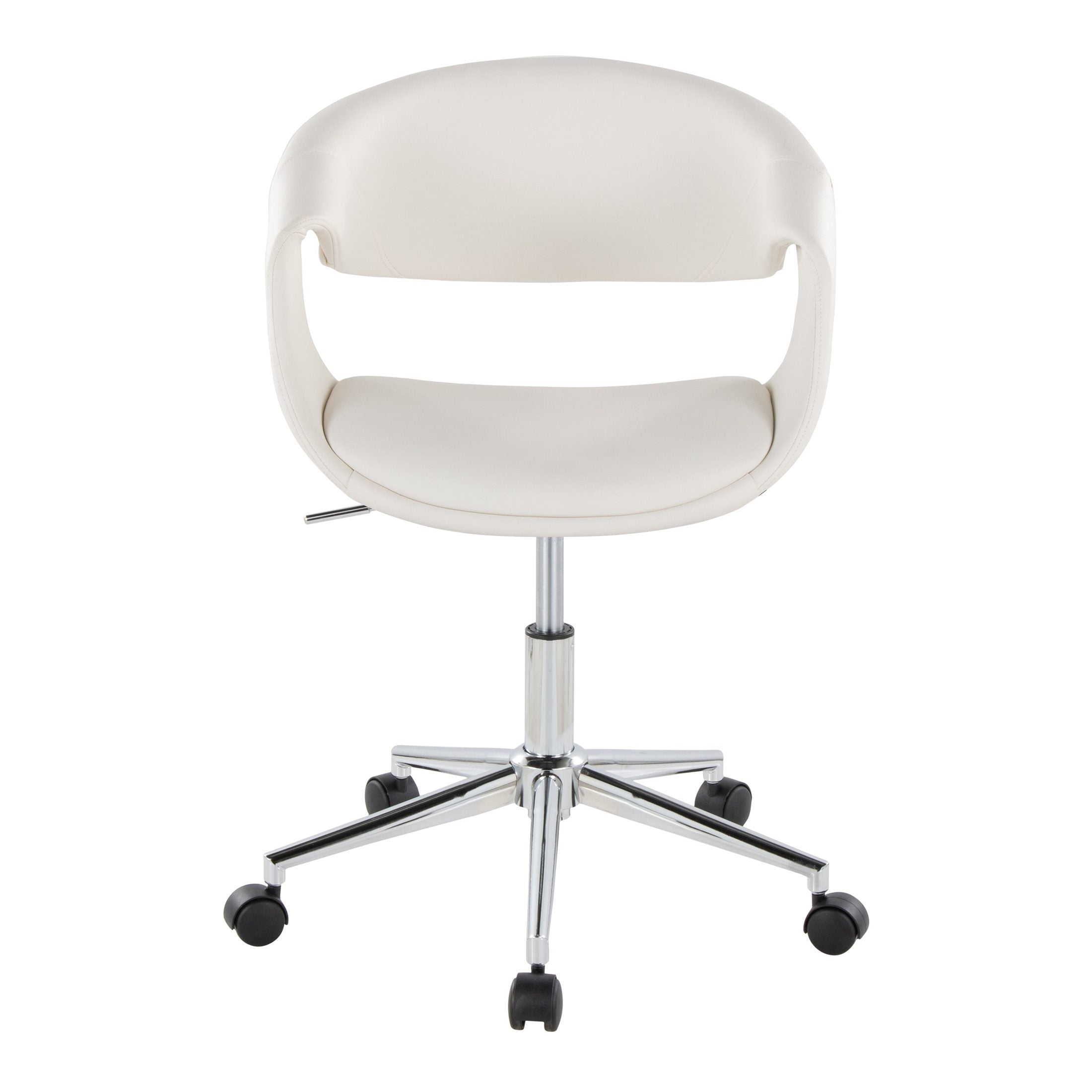 White faux leather task chair with chrome swivel base