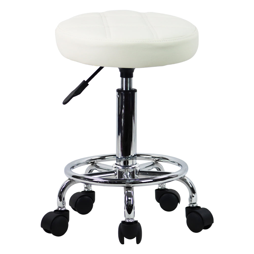 Ergonomic round PU leather rolling stool, height adjustable
