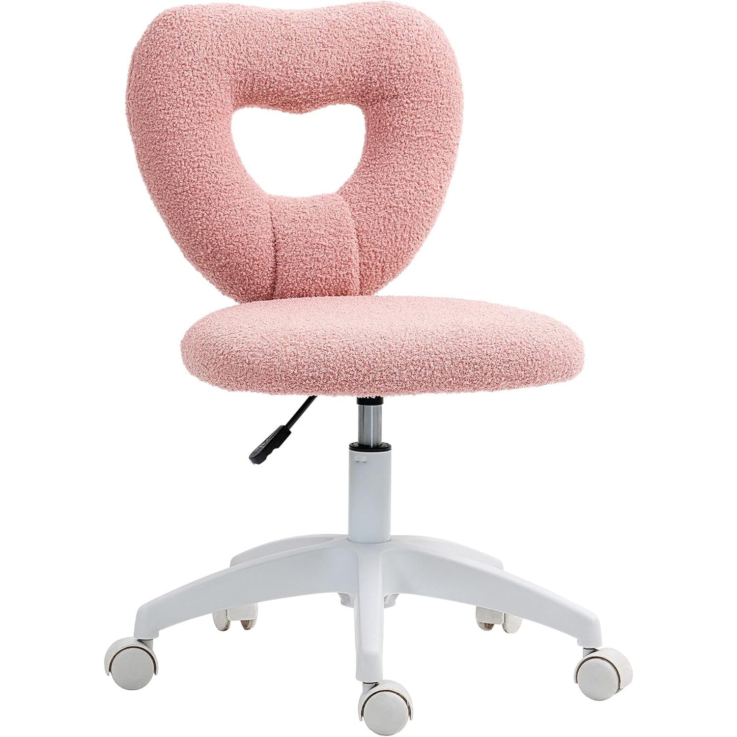 Heart shaped office chair, swivel task chair with wheels, pink