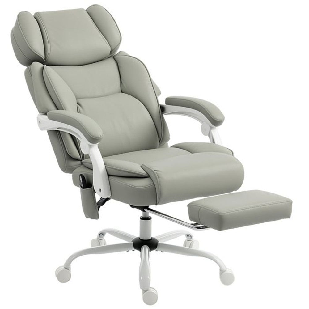 Heated massage reclining office chair with footrest, light gray
