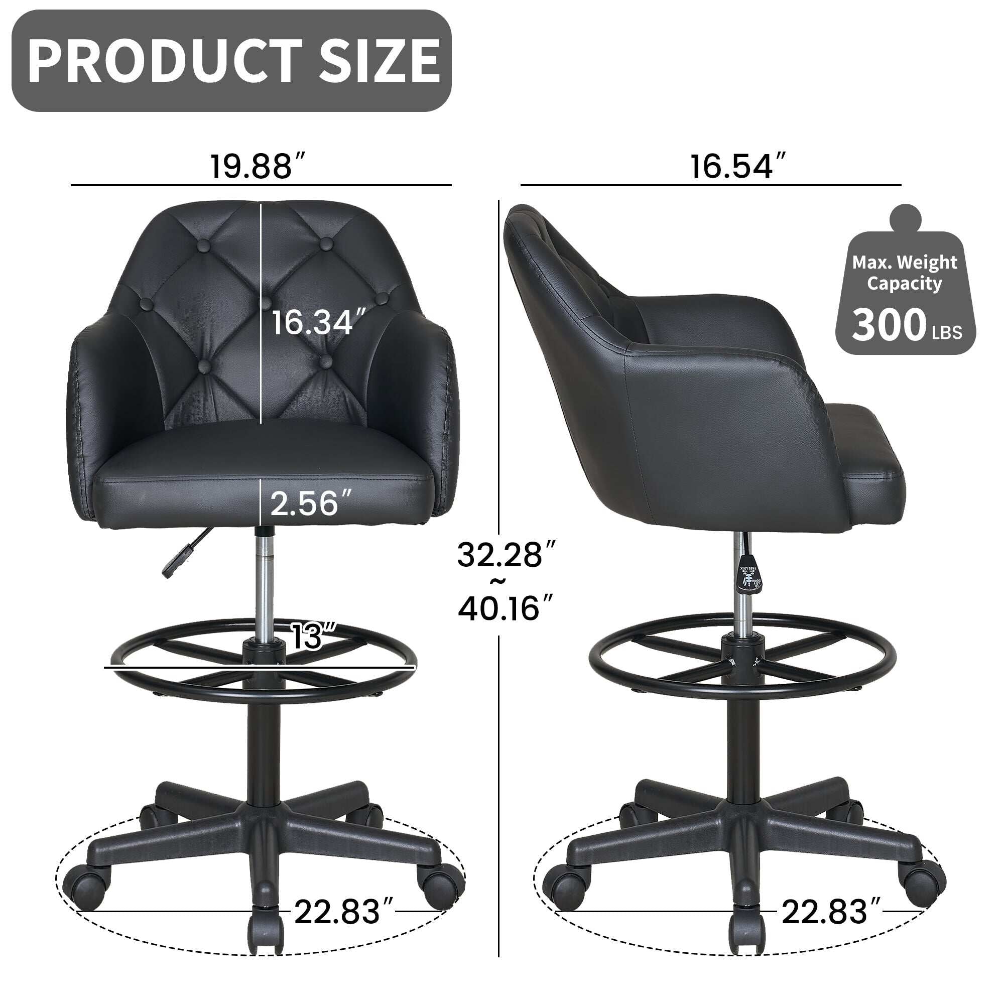 VECELO wingback drafting chair – view 2