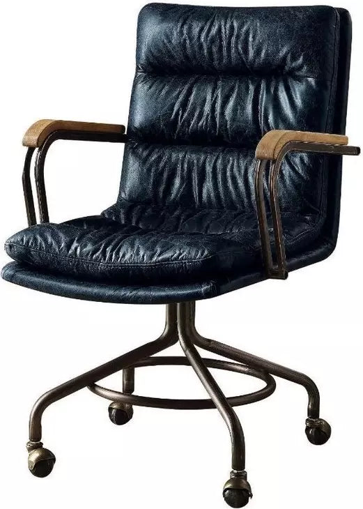 Blue top grain leather executive office chair - front view