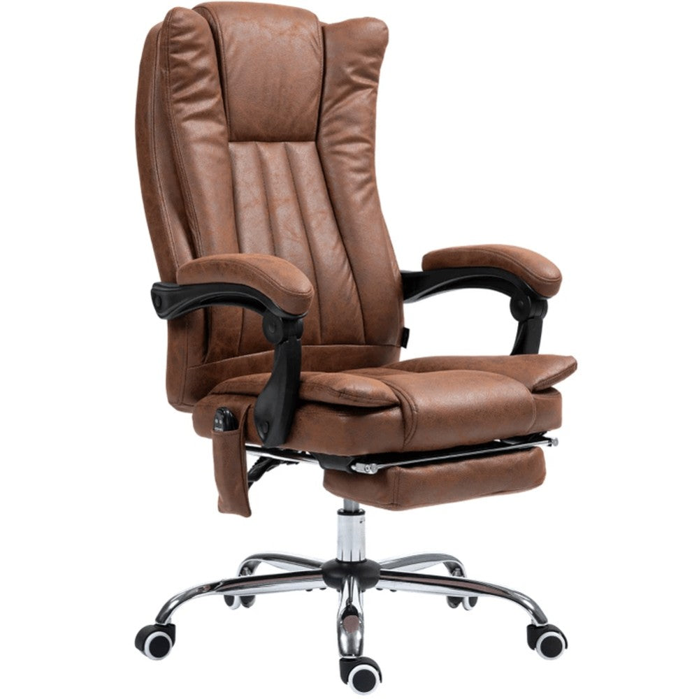 Brown massage office chair, heated reclining chair with footrest