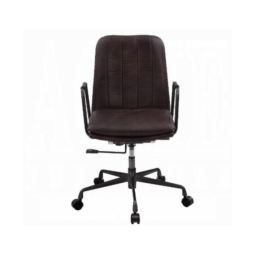 Dark brown top grain leather office chair - front view