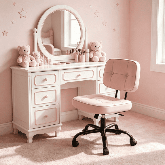 Pink armless desk chair – view 2