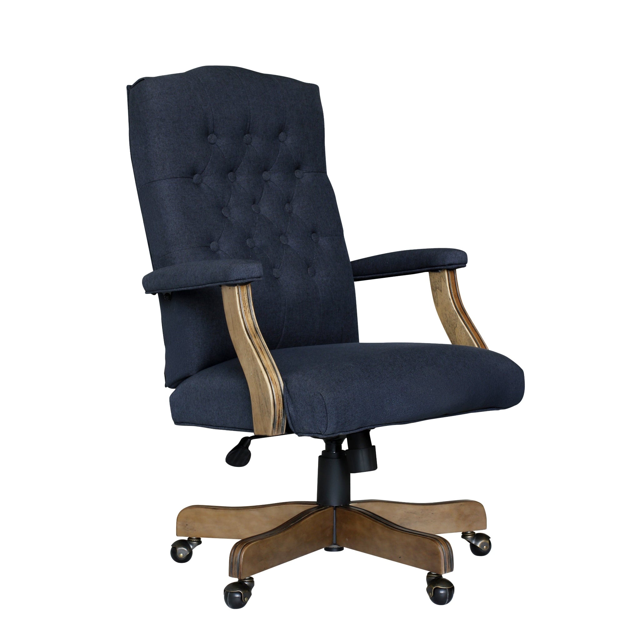 Boss denim blue linen executive chair, driftwood frame