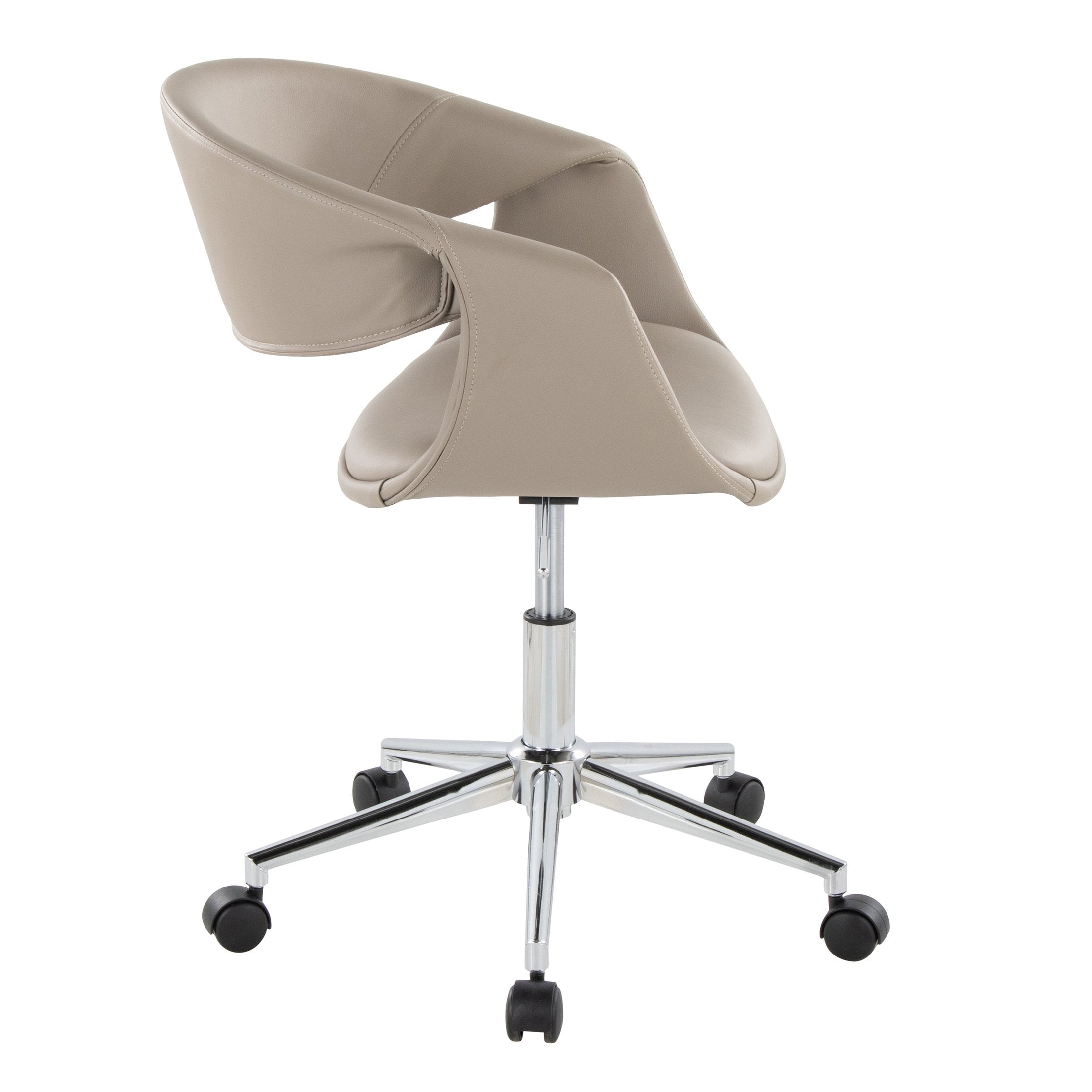 Light grey faux leather task chair, chrome base – view 2