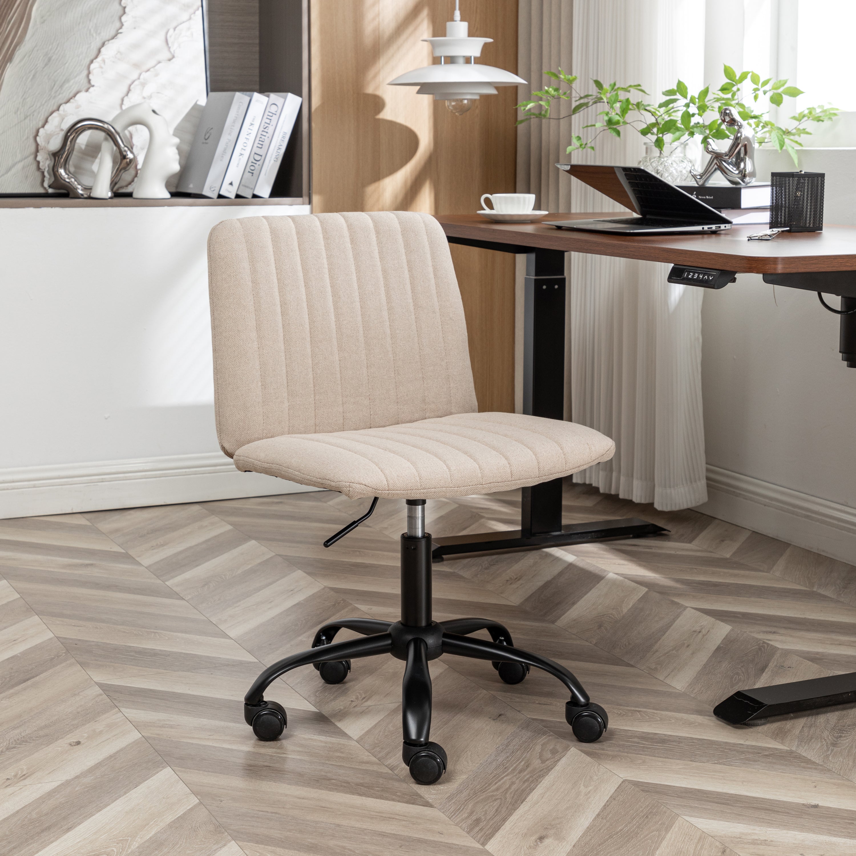 Masar beige fabric swivel office chair with metal base