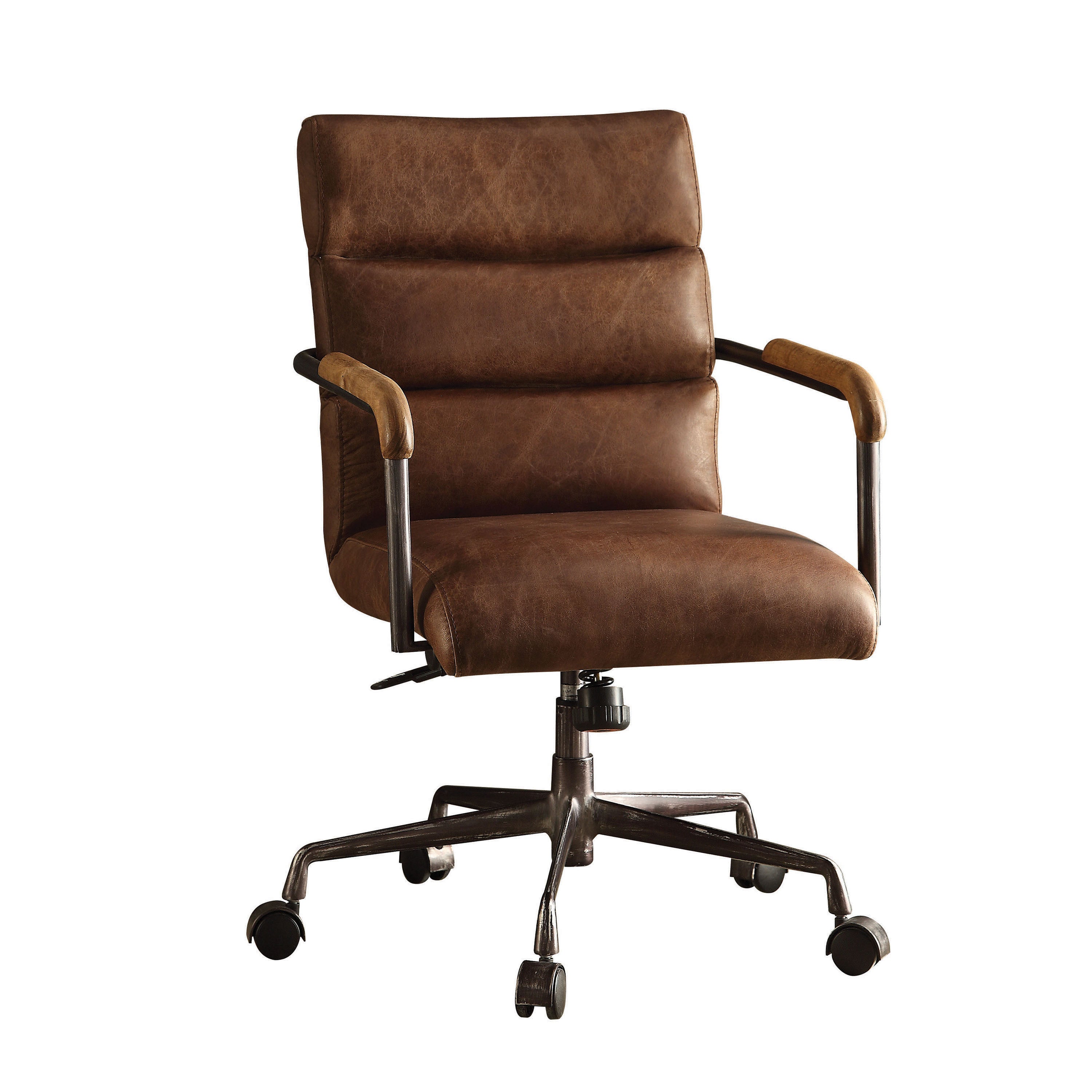 Harith retro brown top-grain leather swivel office chair