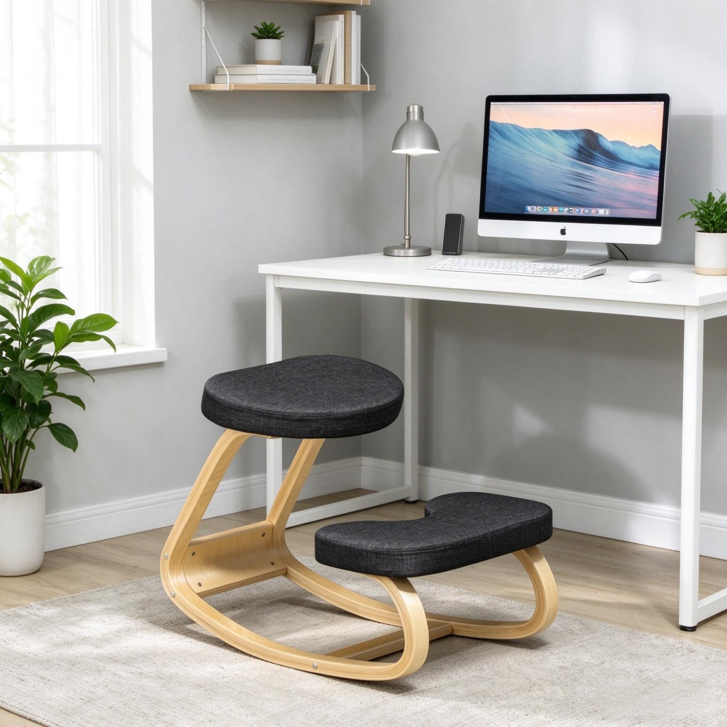 Ergonomic Rocking Kneeling Chair with Bentwood Frame, Black