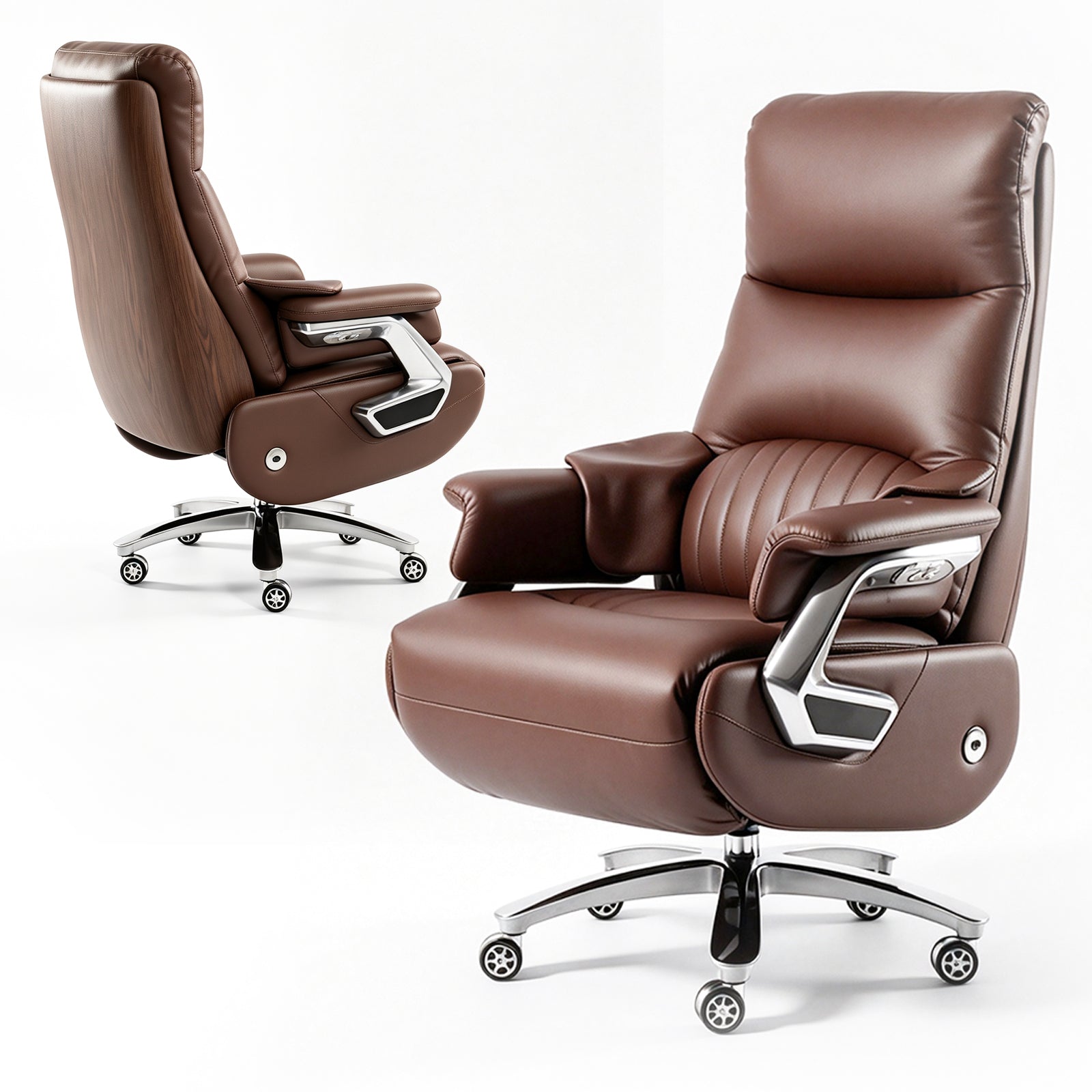 FurniBaron dark brown leather power massage recliner chair