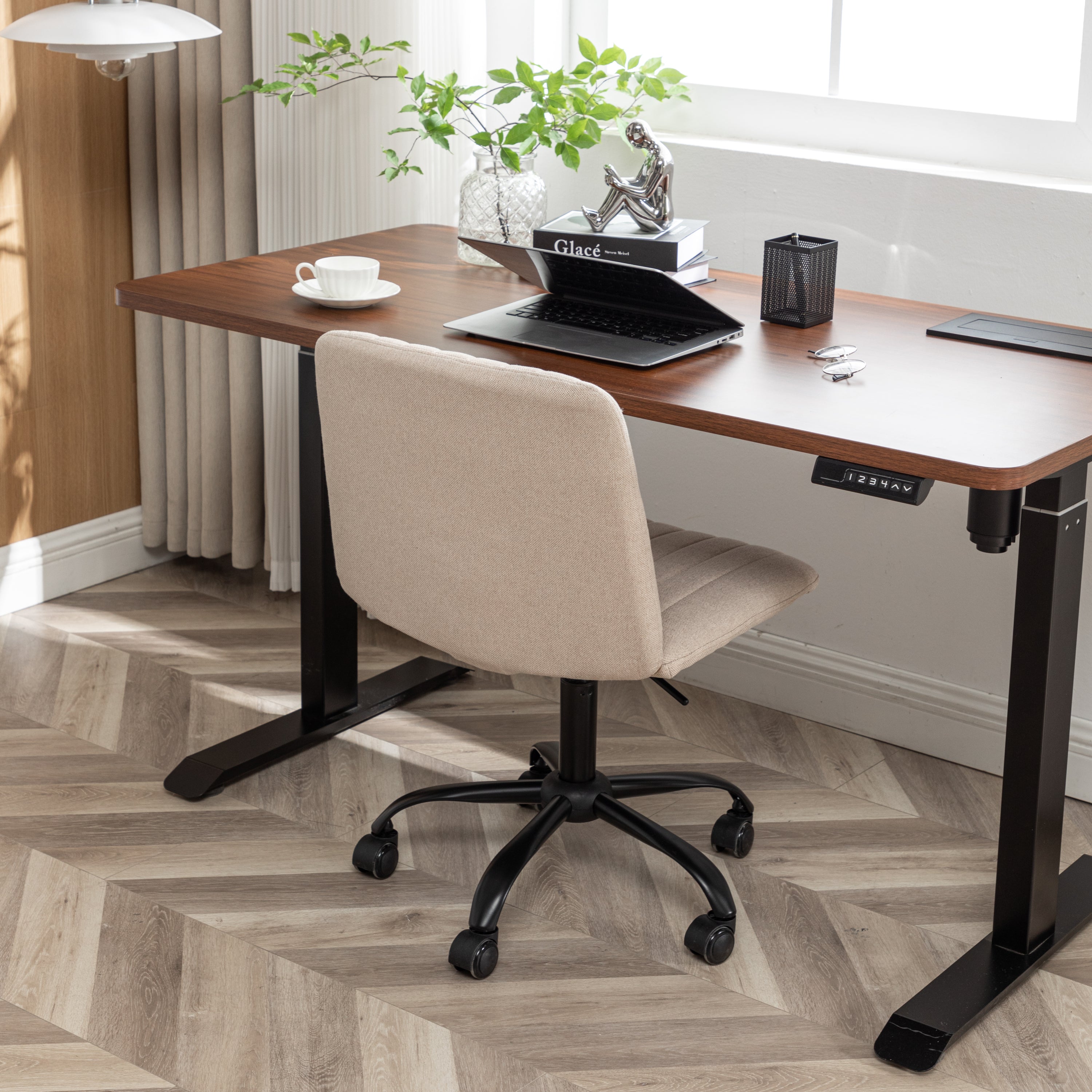 Masar beige fabric swivel office chair – view 2