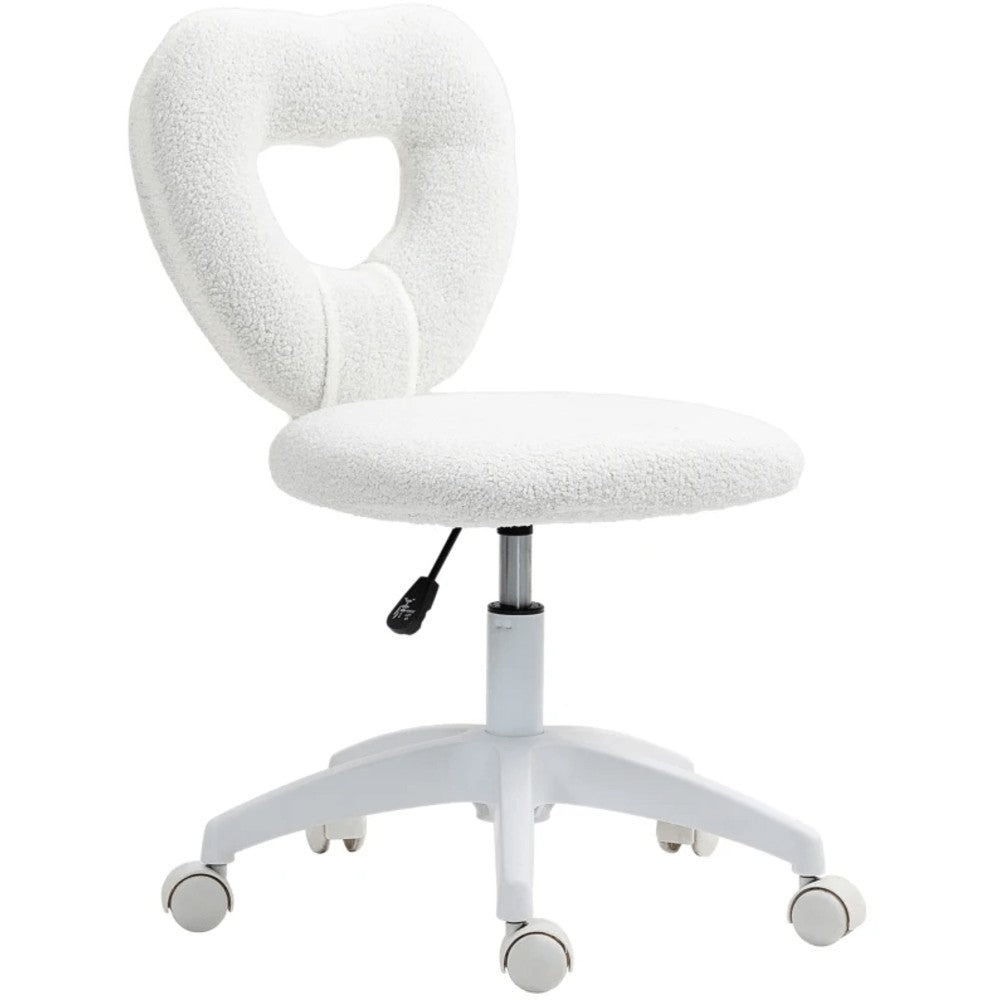 Heart shaped office chair, swivel task chair with wheels, white