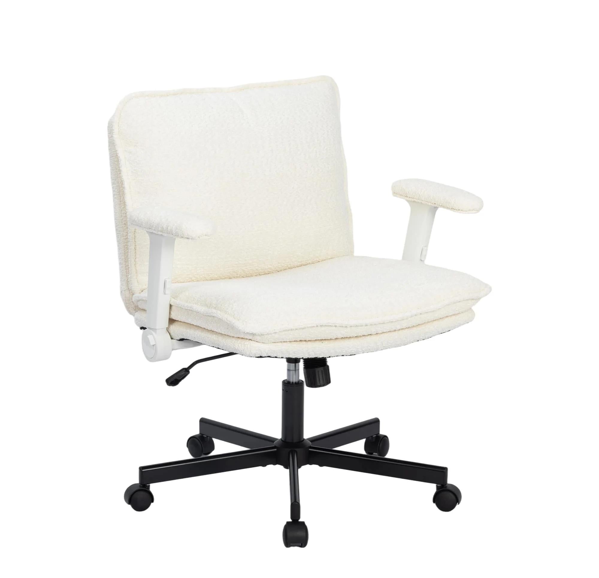 Beige chenille fabric swivel office chair with armrest