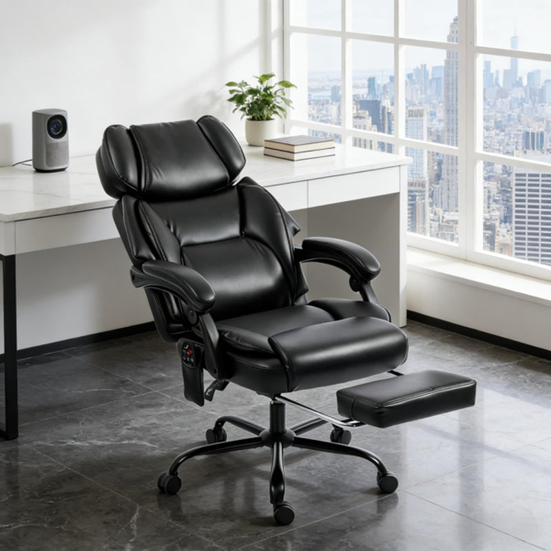 Black faux leather heated massage office chair – view 2