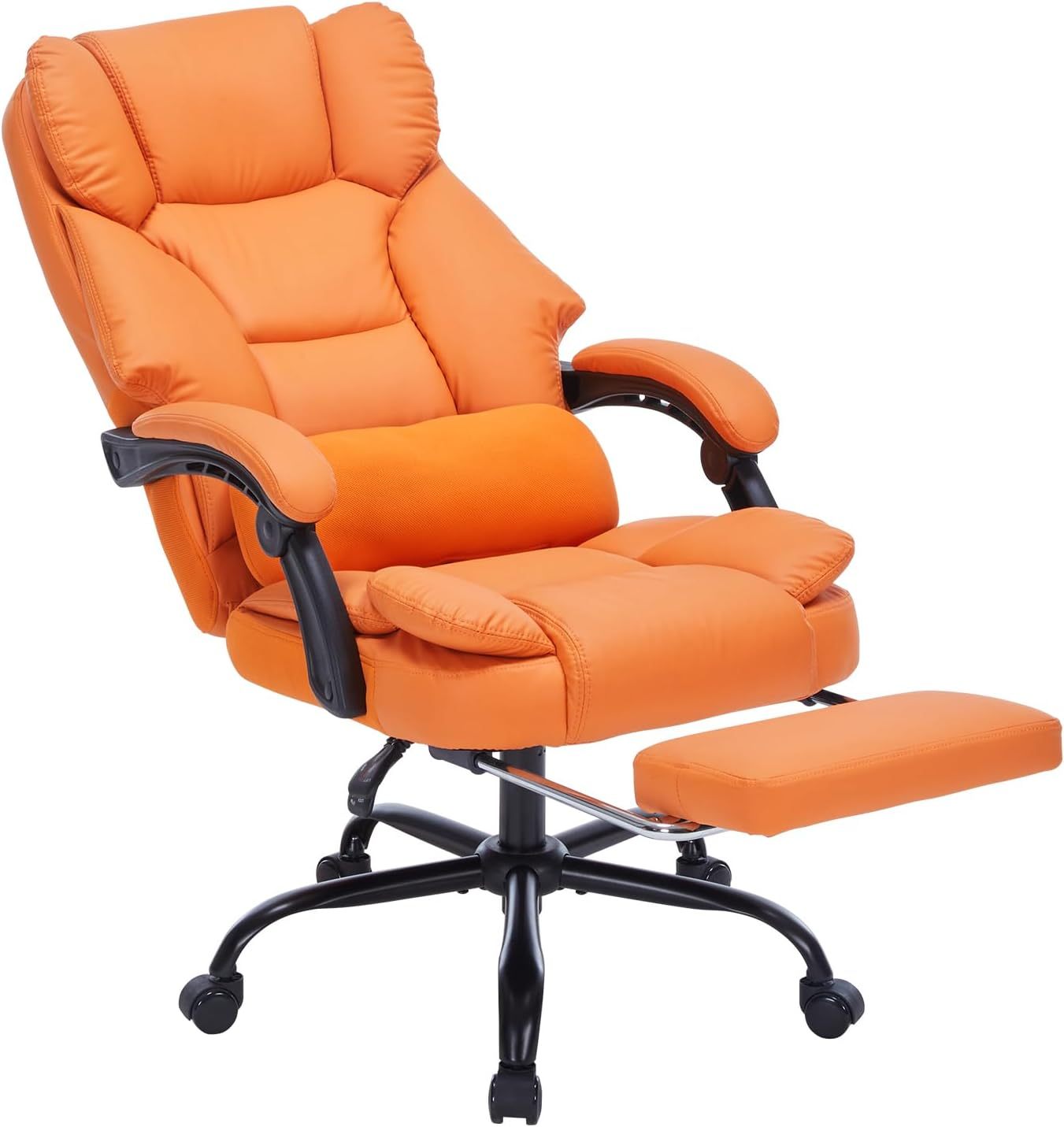 Orange PU Leather Reclining Office Chair with Footrest