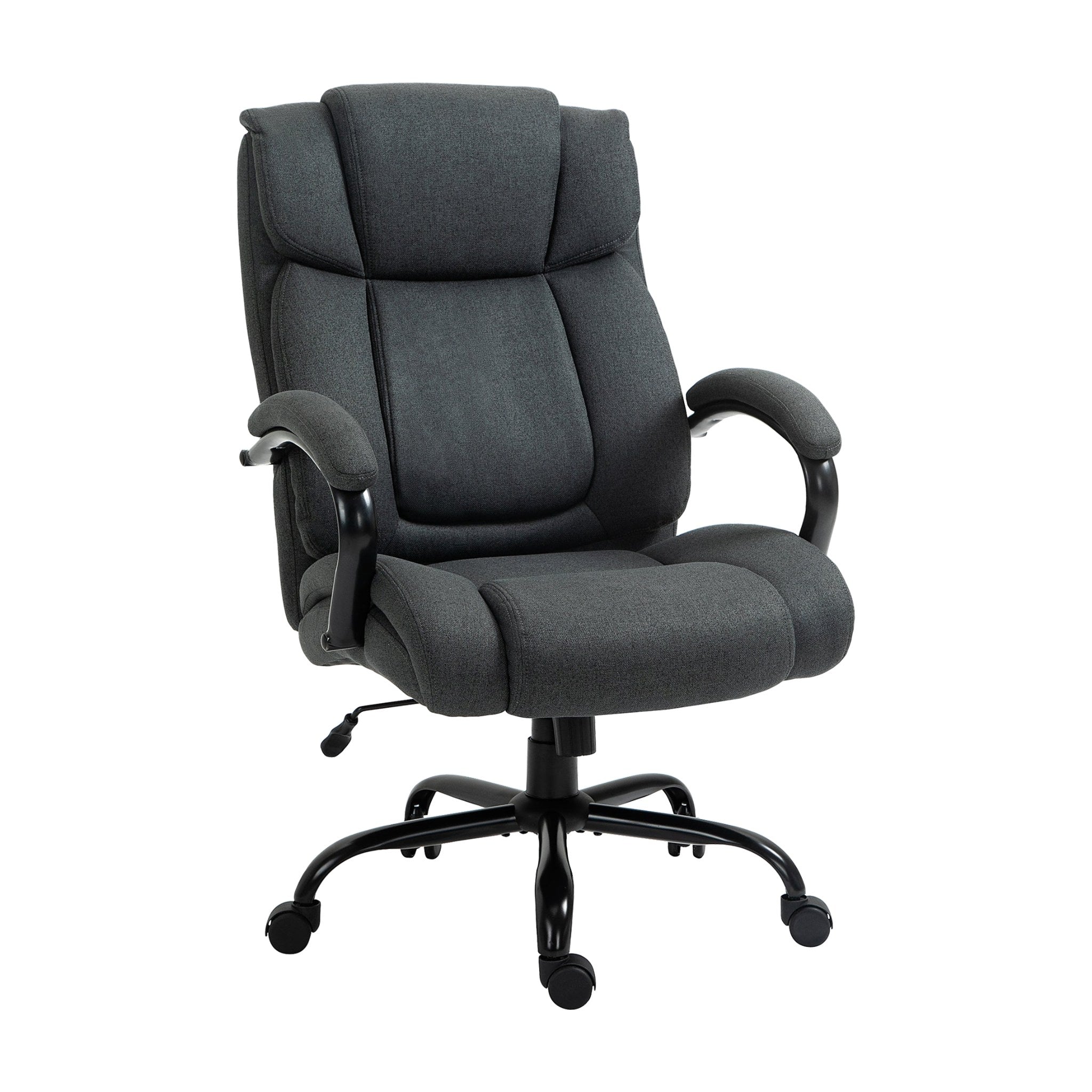 Charcoal big and tall high-back office chair with wide padded seat and armrests